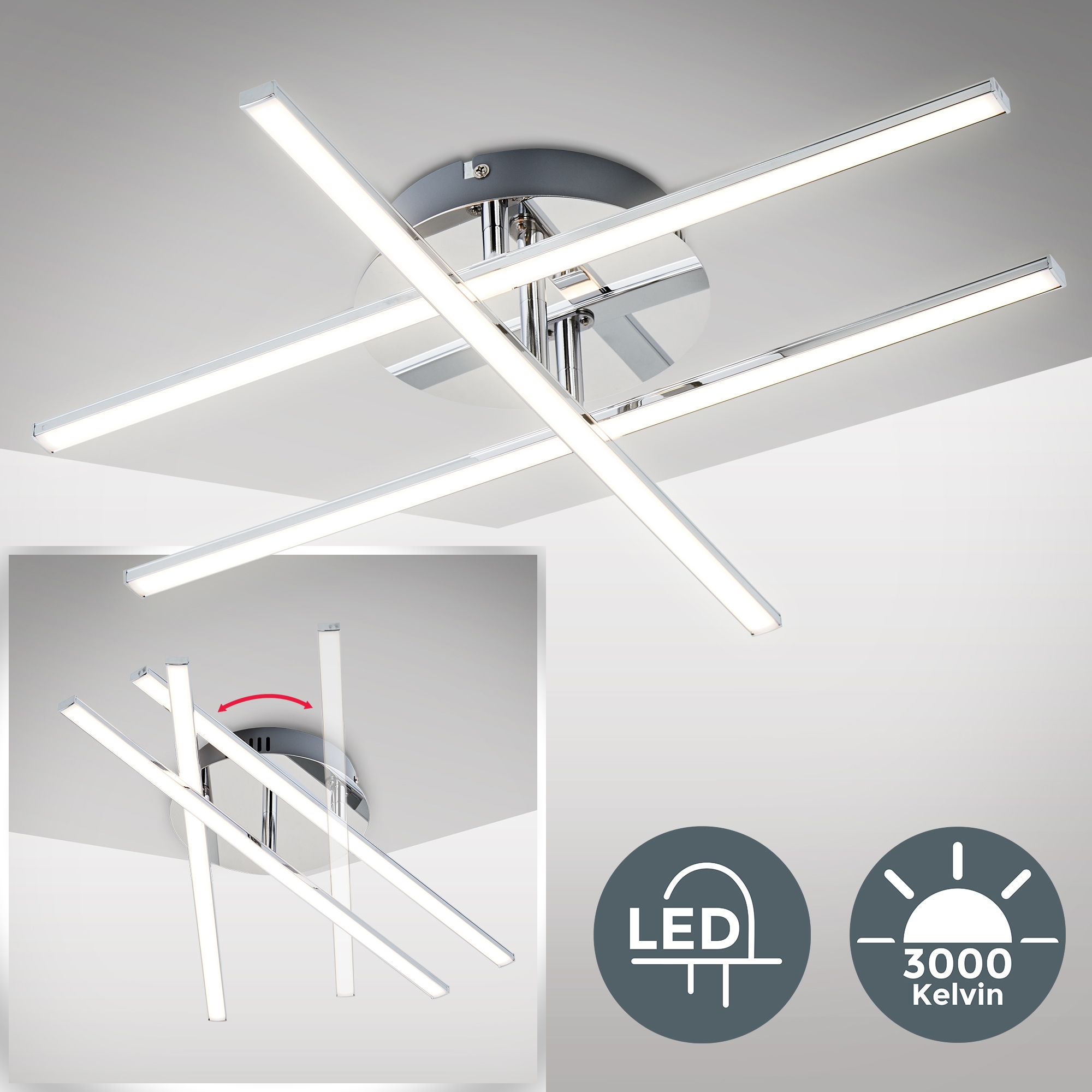 Deckenleuchte, Wohnzimmer auf inkl. flammig-flammig, 1150lm Design chrom Decken-Lampe modern LED B.K.Licht bestellen LED Rechnung 1 12,5W