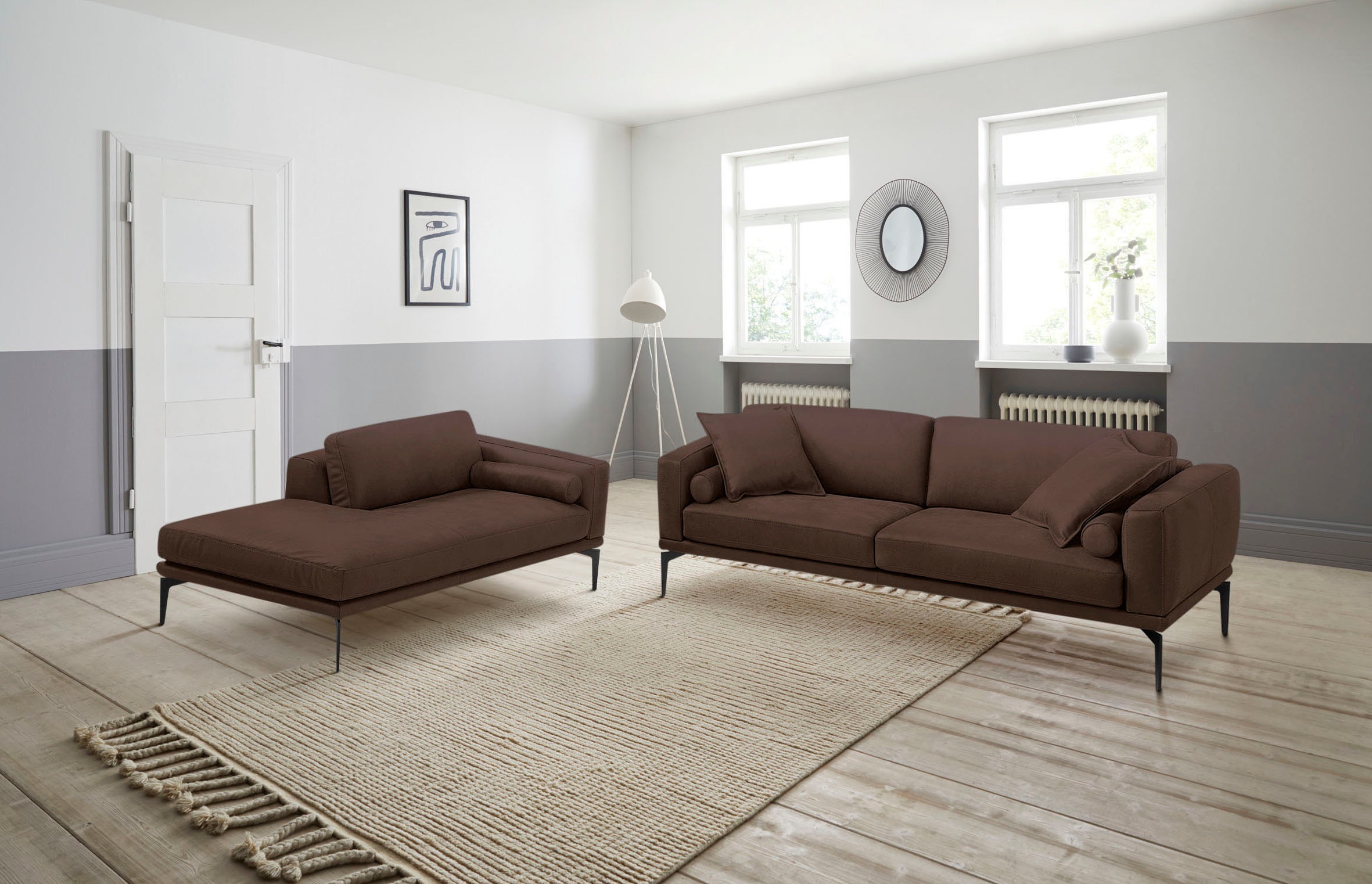 Egoitaliano Polstergarnitur »Masu, Design trifft sensationellen Sitzkomfort«, Höhe der Rückenkissen und Sitztiefe verstellbar, 3 Rollkissen