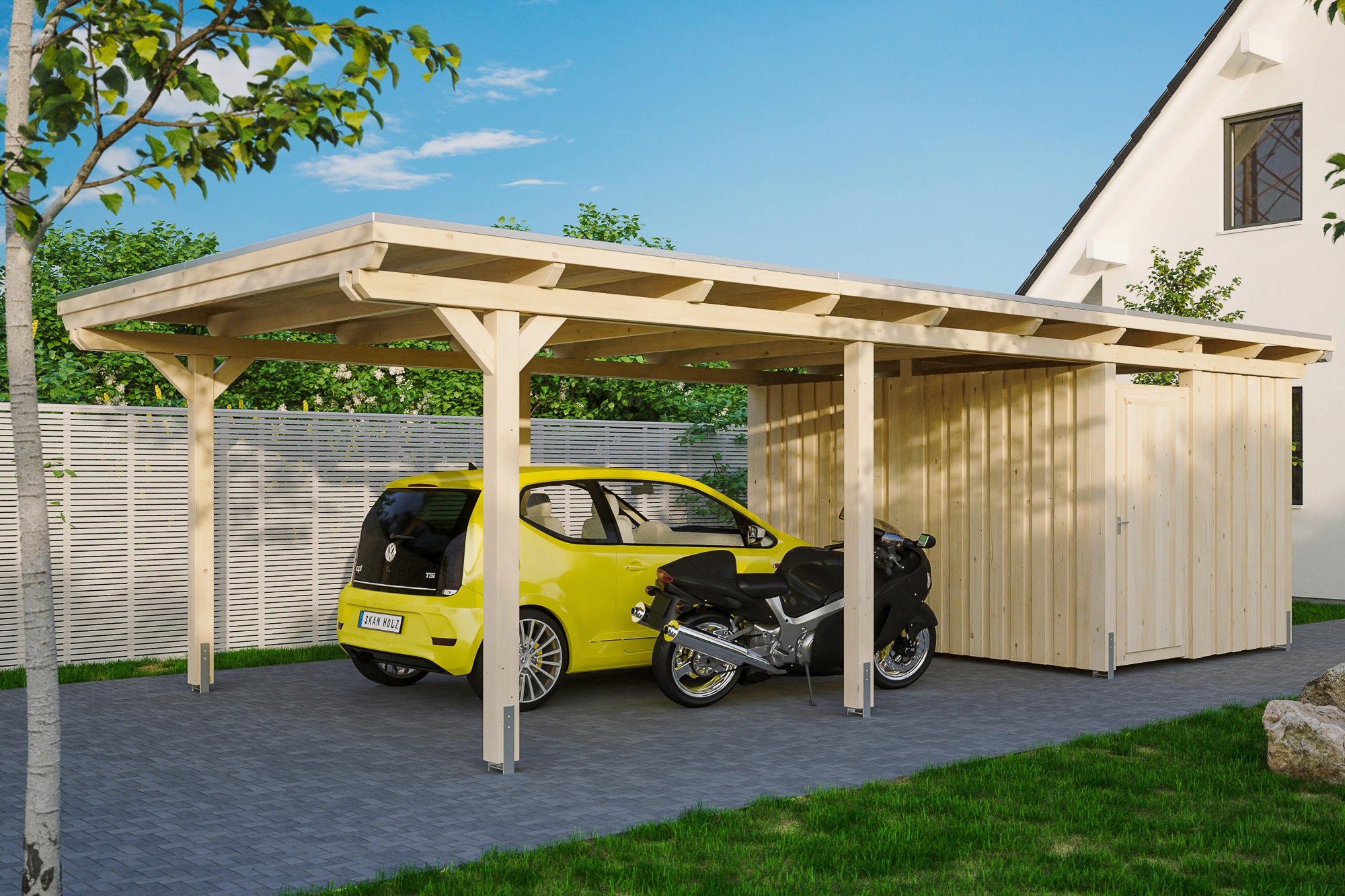 SKANHOLZ Einzelcarport »Emsland« Holz 341 cm natur mit Abstellraum, versch. Farben natur
