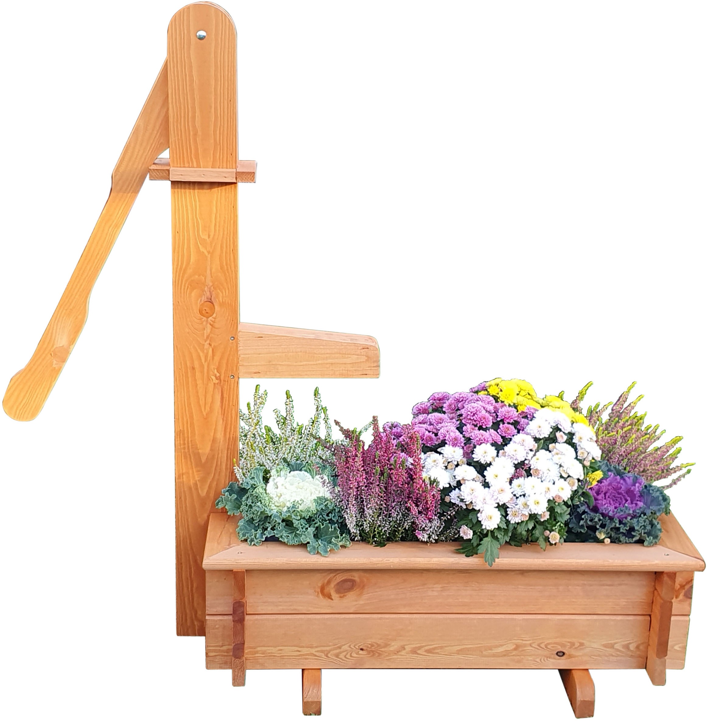 promadino Blumentopf, Holztrog mit Holzschwengelpumpe, BxTx: 110x40x100 cm