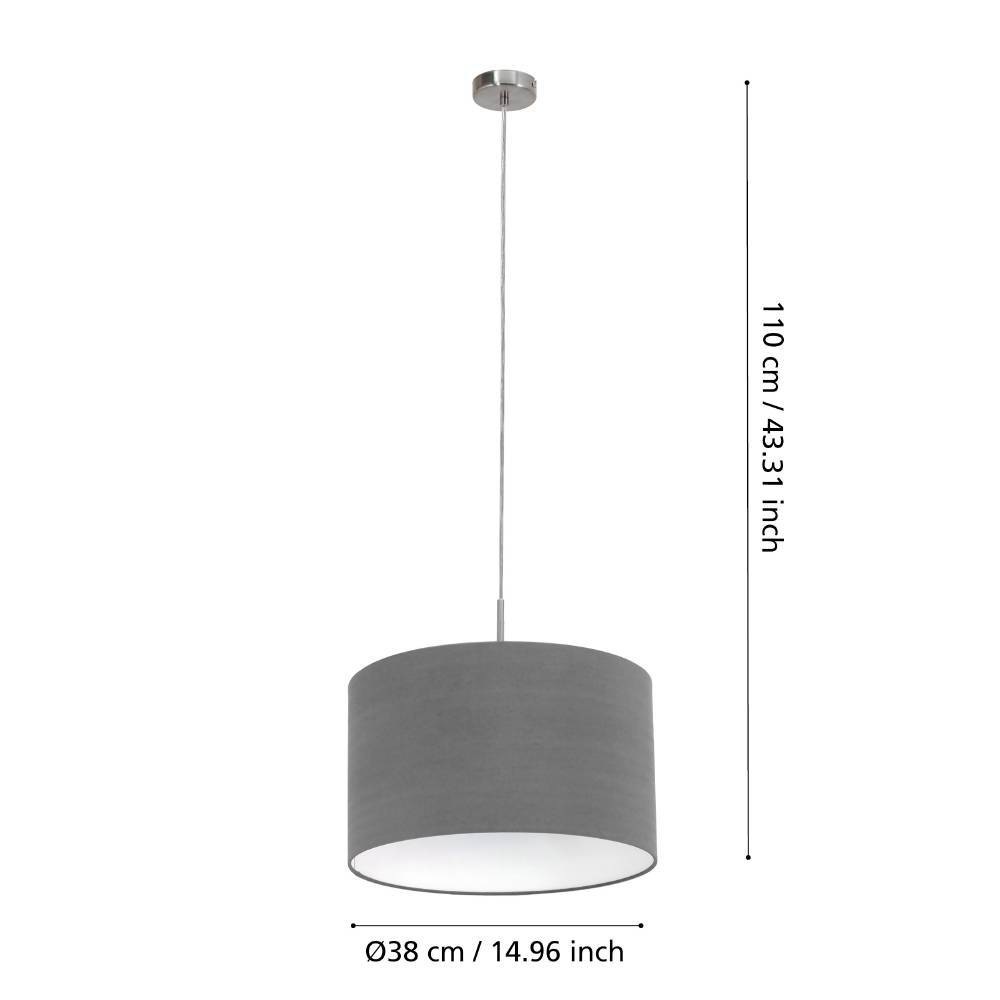 EGLO Pendelleuchte »PASTERI Pendellampe, Hängeleuchte, grau, nickel-matt, Textil, E27«, 1 flammig, Leuchtmittel E27 | ohne Leuchtmittel, Hängelampe, Wohnzimmer, Esszimmer, Küche, Textilschirm, 110x38cm