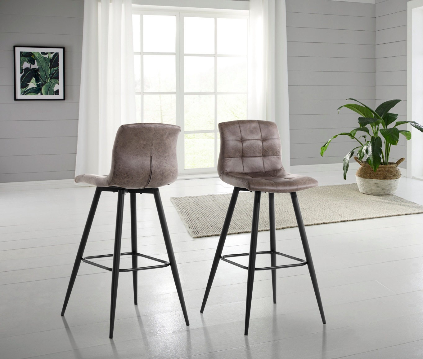 Homexperts Barhocker »Sarah«, (Set, 2er),Bezug in Microfaser Vintage oder Webstoff, mit Fußreling