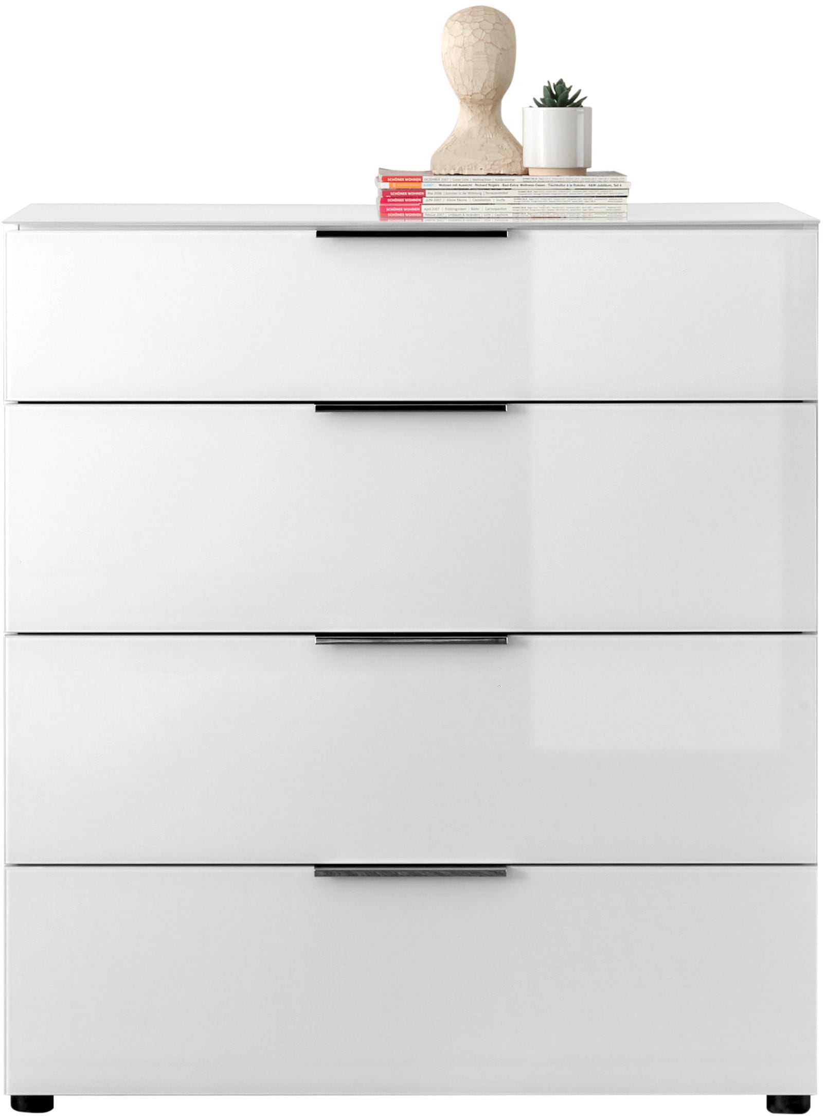 HBZ Kommode »Santorin Mehrzweckschrank mit Schubkästen, BxHxT 90x99x40 cm«, (1 St.), Mit 4 Schubkästen mit Softclose, Glasfront und Glasoberboden