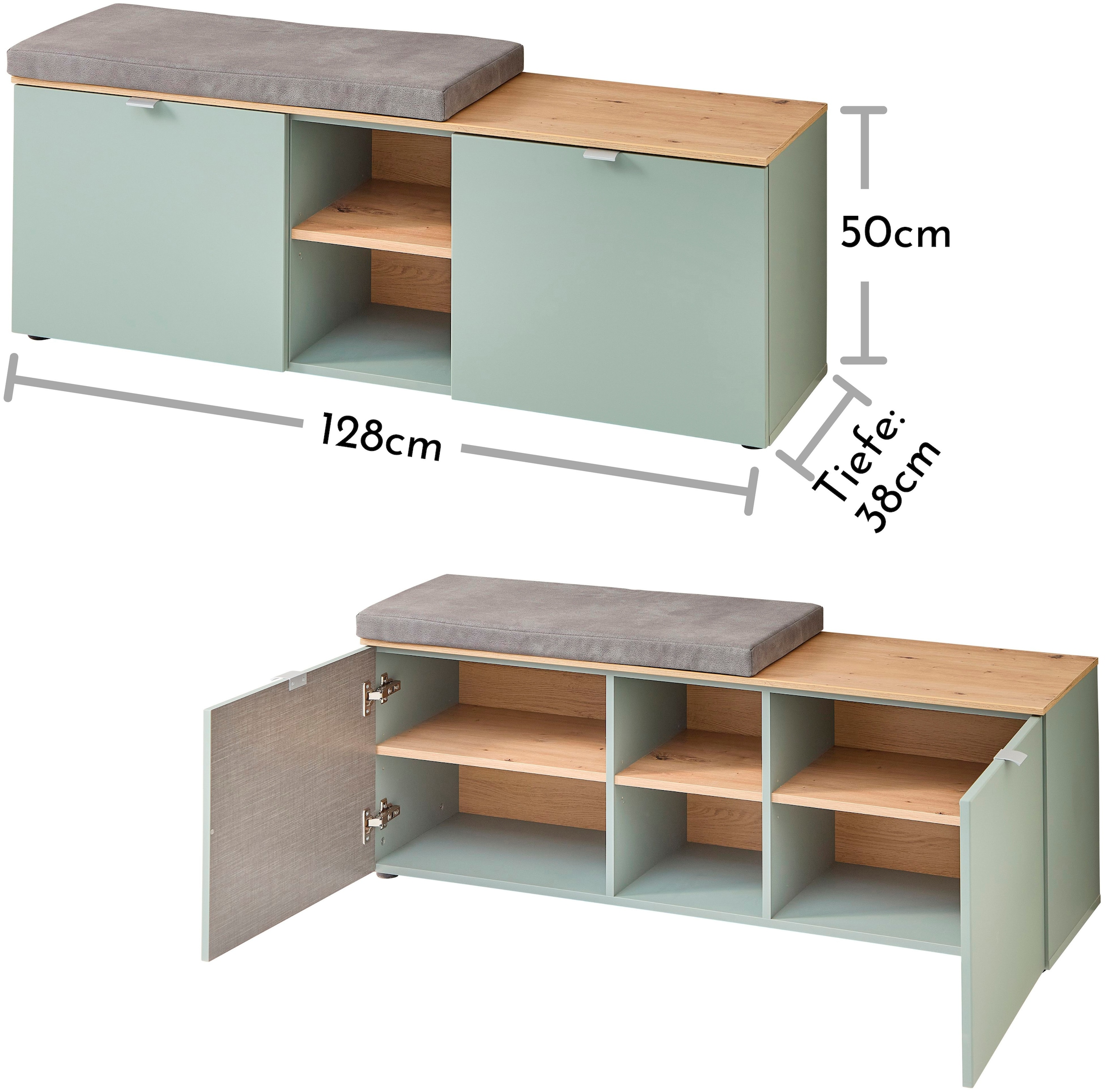 Innostyle Schuhschrank »Bari Schuhbank inkl. Sitzkissen, BxHxT 128x50x38 cm«, (1 St.), 2 türig, 6 Fächer, Softclose, ABS Kantenschutz