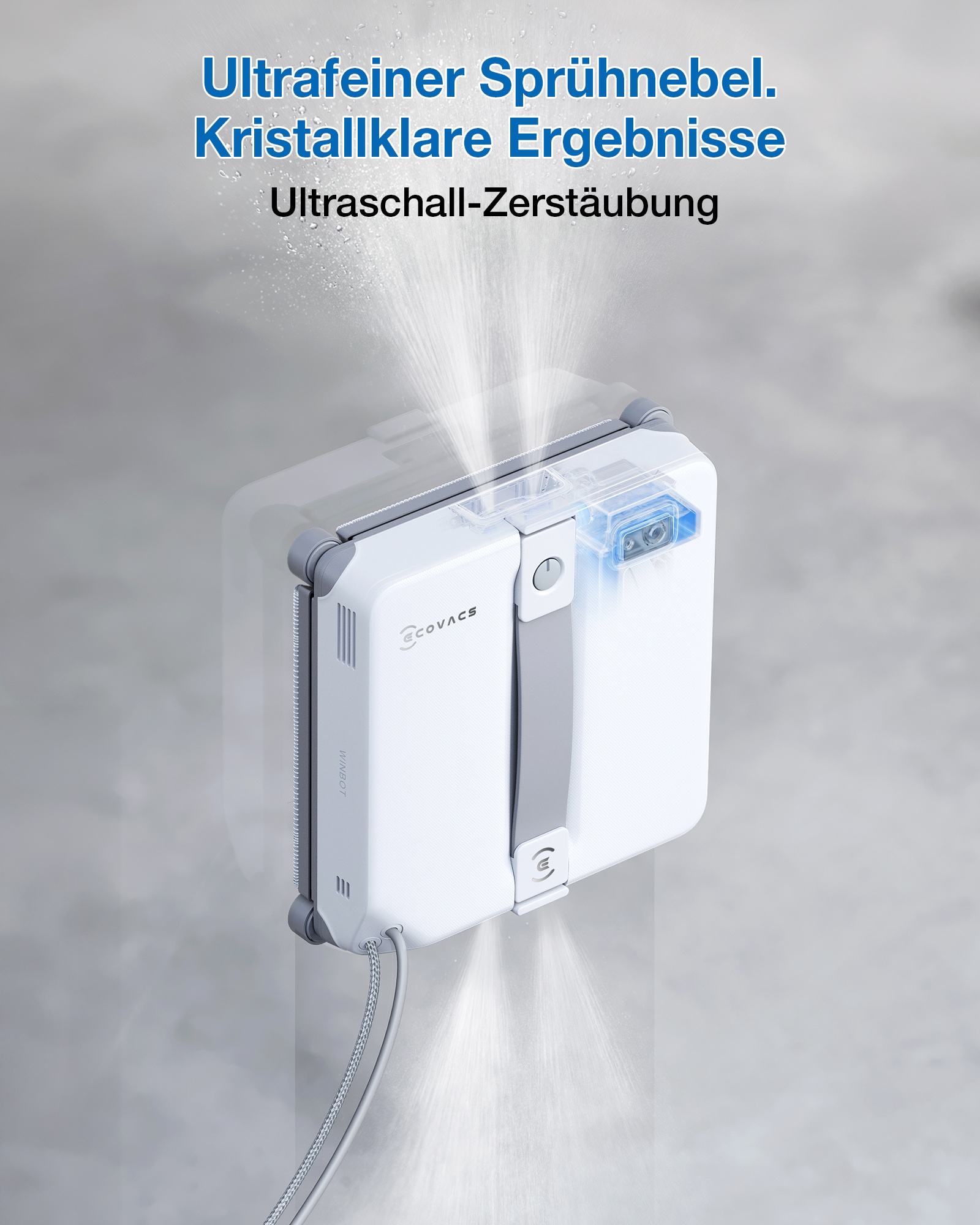 ECOVACS Fensterputzroboter »WINBOT Mini 2, inkl. Reinungslösung 230ml« 50ml Wassertank, Bürsten an allen Ecken, 3,5m Kabel