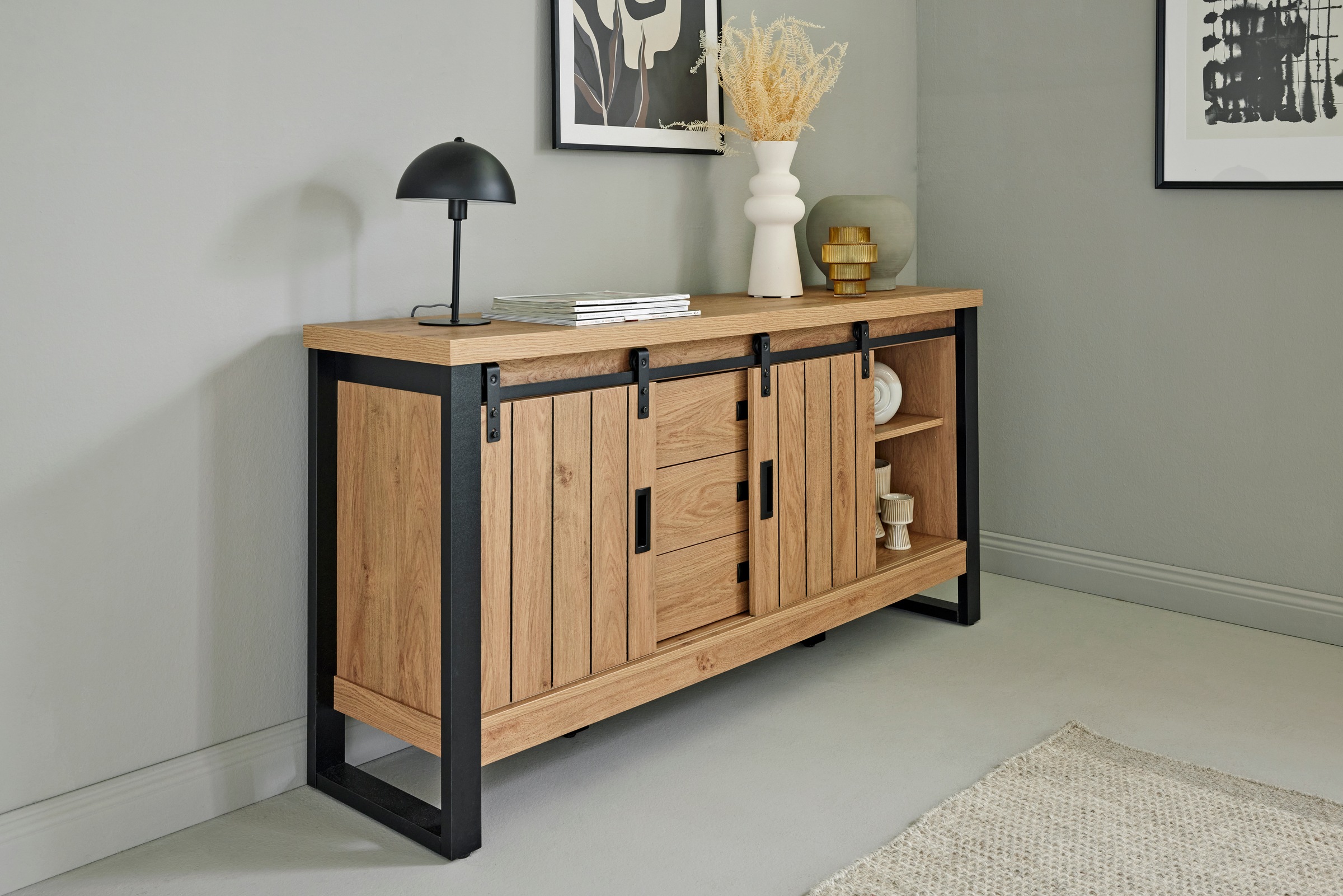 Jahnke Sideboard »SLIDE SBS 150«, (1 St.), Sideboard mit 2 Schiebetüren, Metallgestell, Breite ca. 150cm