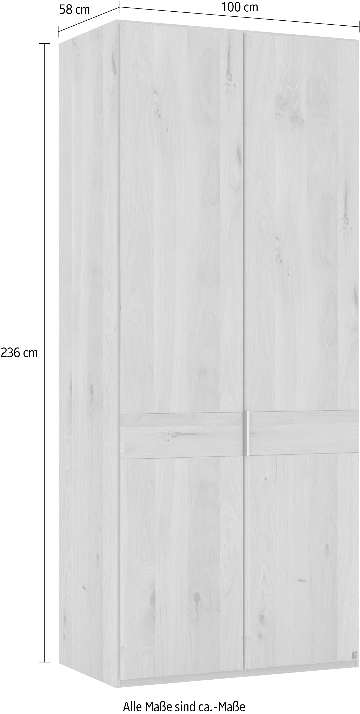 Musterring Drehtürenschrank »Savona, Kleiderschrank, Schrank, Garderobe, teilmassiv Eiche«, (mit Türdämpfern, in 5 Breiten & 2 Höhen, extra Böden, MADE IN GERMANY), Türen in Bianco-Eiche massiv, mit Querriegel, verschiedene Größen