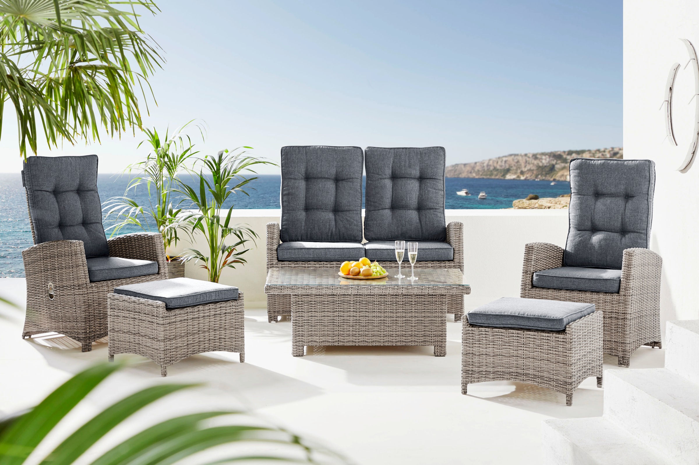 KONIFERA Gartenlounge-Set »Monaco« Set, 2x Sessel, 1x2er Sofa, 2x Hocker, 1 günstig online kaufen