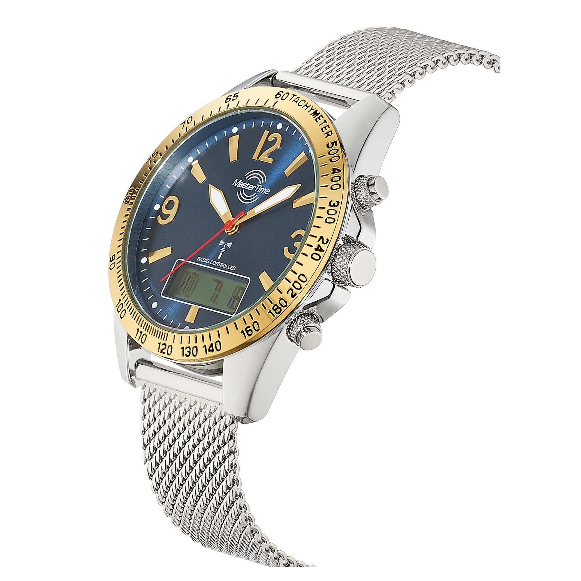 MASTER TIME Funkchronograph »Sporty«, Quarzuhr, Armbanduhr, Herrenuhr, Edelstahlarmband, analog, digital