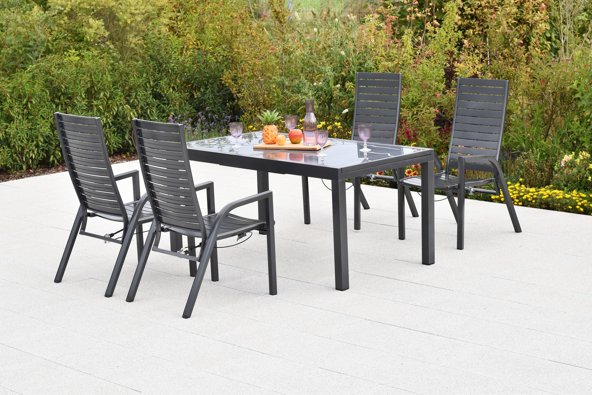 MERXX Garten-Essgruppe »»Siros««, (Set, 5 tlg.), Rückenlehne verstellbar durch Gasdruckfeder
