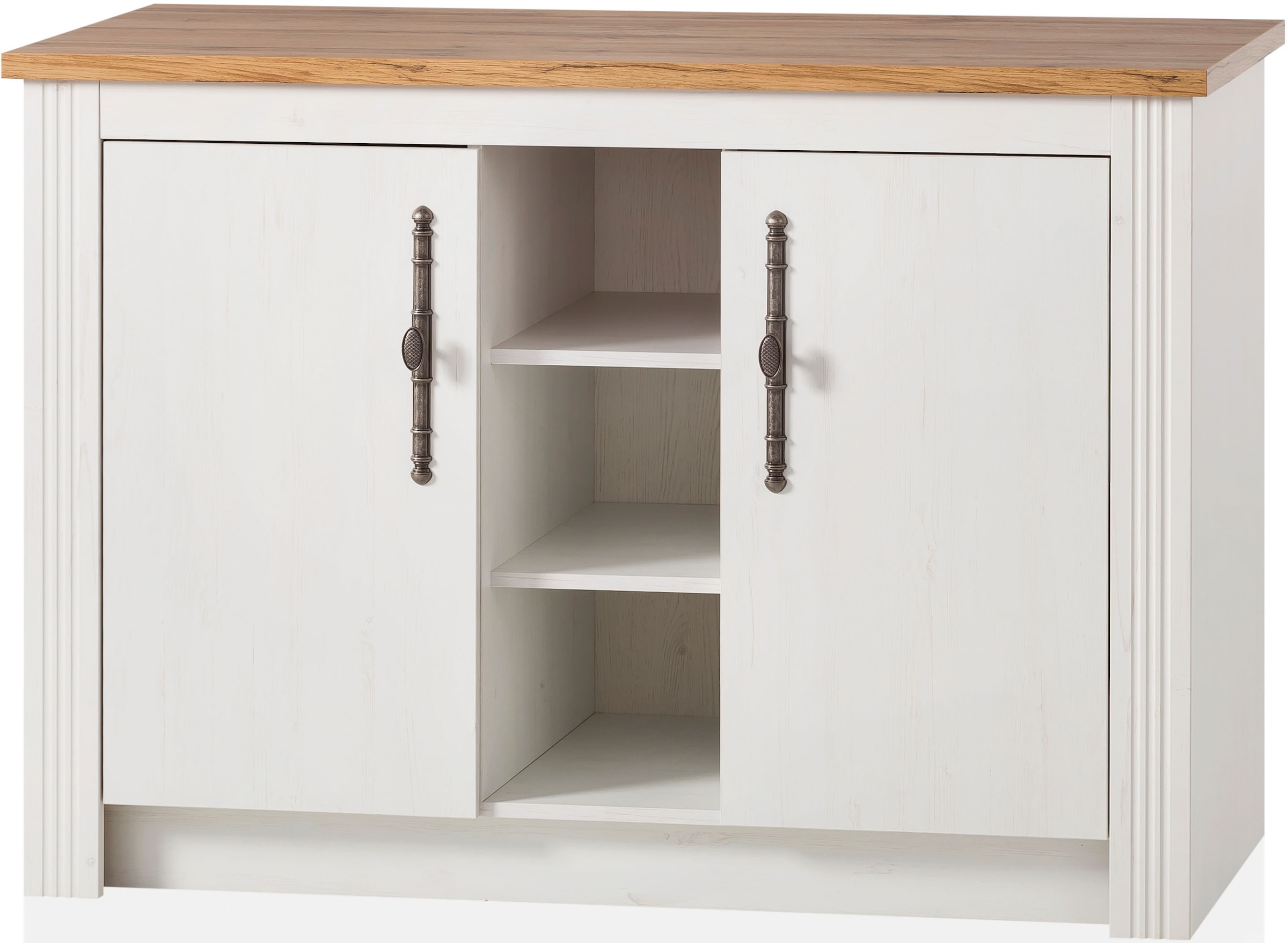 KOCHSTATION Küchenzeile »KS-Westminster, Pantryküche im Landhaus Stil, hochwertige Metallgriffe«, (Set), Breite 257 cm, Kommode, Wandpaneel, Stauraumschrank, Herdumbau