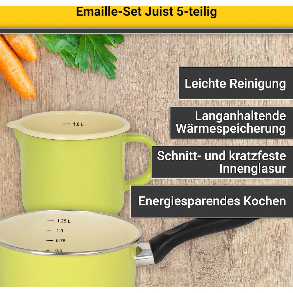 Krüger Topf-Set »Juist«, Emaille, (Set, 8 tlg., Fleischtopf 16/20/24 cm, Milchtopf 12 cm, Stieltopf 16 cm), Induktion