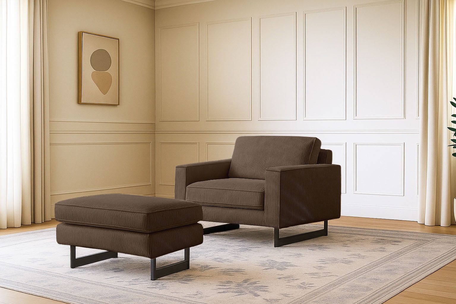 Places of Style Loveseat »Pinto 105 cm, Cord, Chenille, Lederoptik«, mit Keder, Metallfüßen und auch in Cord Bezug erhältlich