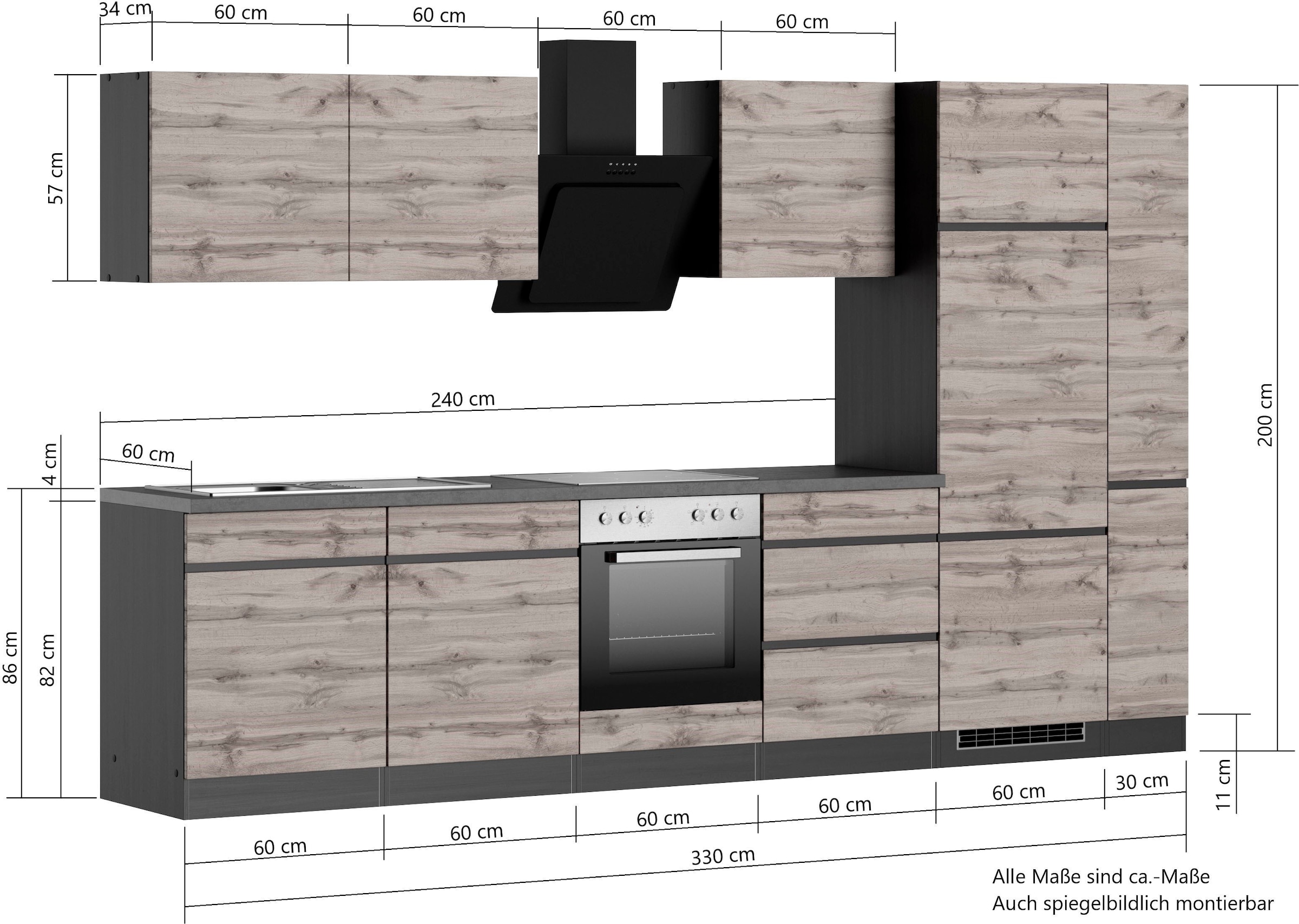 Kochstation Küche »KS-Riesa«, Stellbreite 330 cm, wahlweise mit oder ohne E-Geräte
