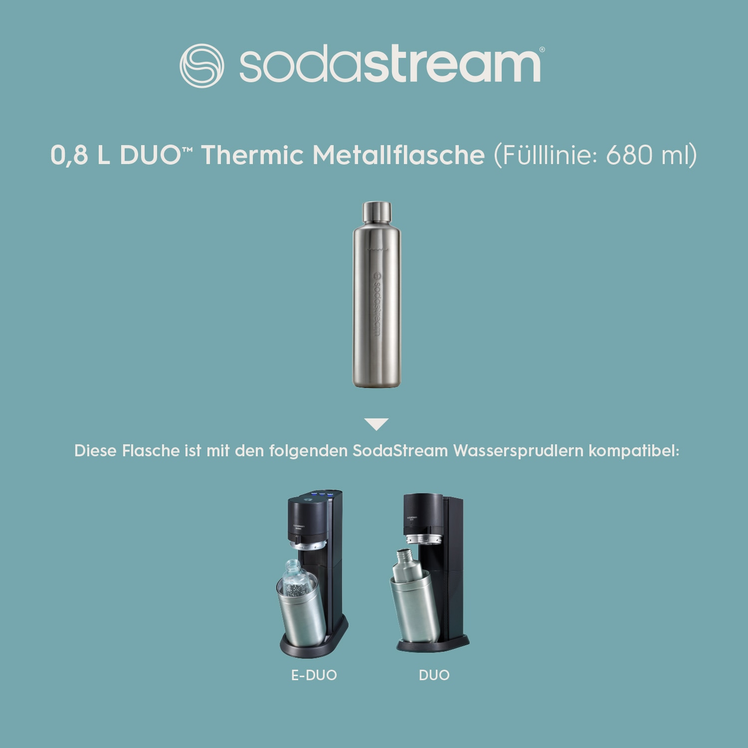 SodaStream Wassersprudler Flasche »Metallflasche DUO Thermic, 0,8 l«, (1 tlg.), Kapazität von 680 ml bis zur Fülllinie