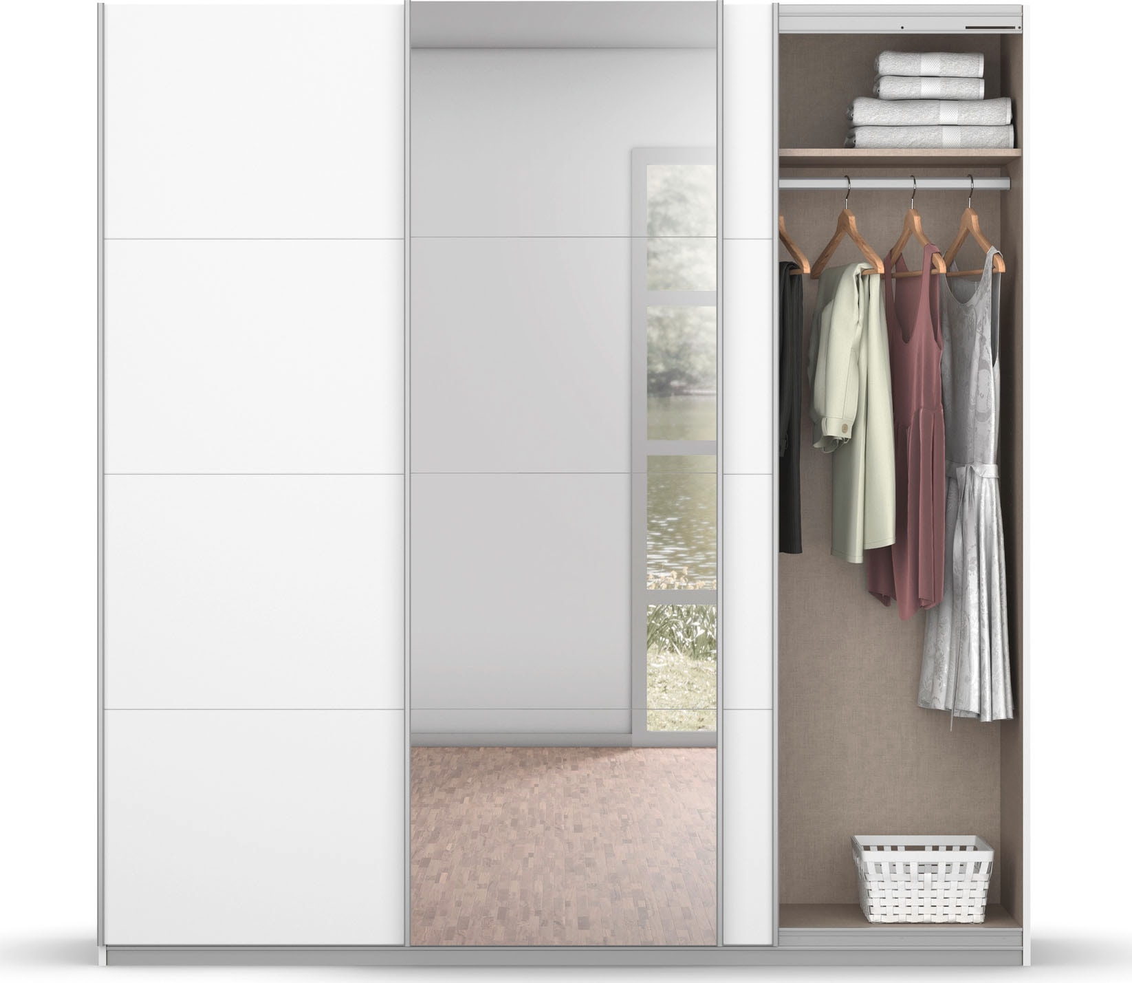 rauch Schwebetürenschrank »Kleiderschrank Schrank Garderobe BESTSELLER KOLUNA mit Spiegel«, inkl. 2 Innenschubladen sowie extra Einlegeböden MADE IN GERMANY
