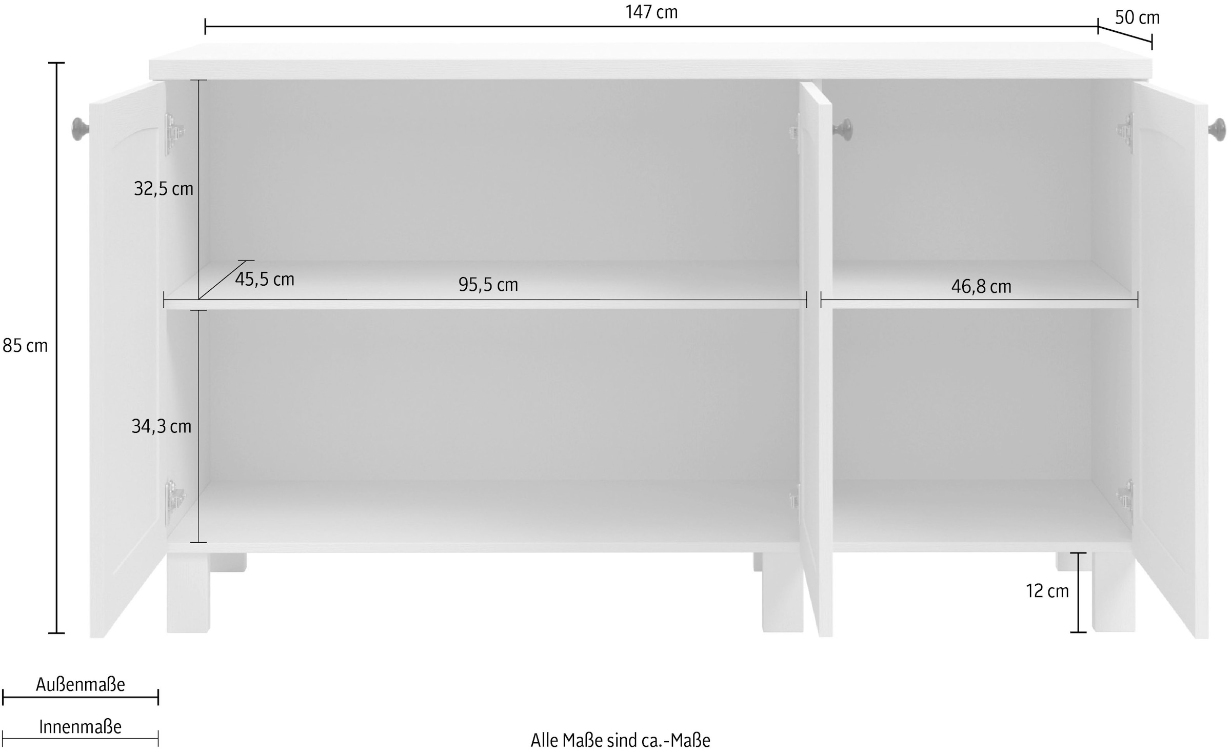 KOCHSTATION Unterschrank »KS-Osby«, (1 St.), Kiefer massiv, Breite 150 cm, 3 Türen