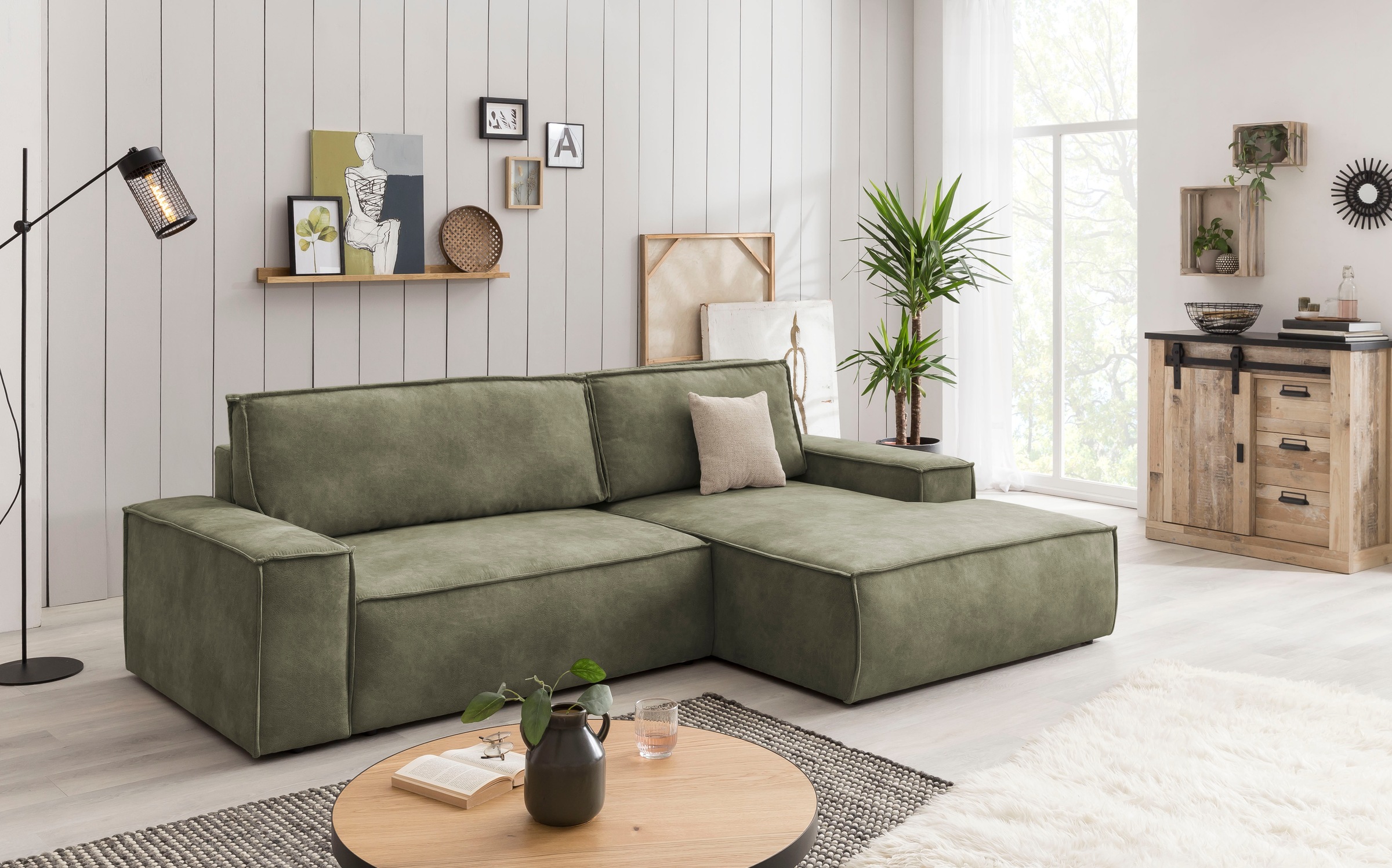 Home affaire Ecksofa SHERWOOD Schlafsofa 267 cm, L-Form, Schlaffunktion mit Bettkasten (210x136 cm), Cord, Vintage, Samtvelours