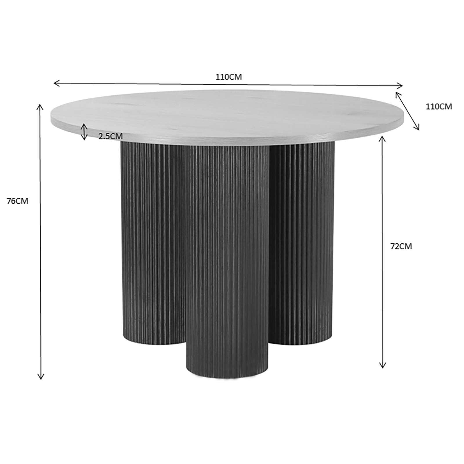 OTTO home Esstisch »Mandan«, rund, 110x110 cm, 25 cm runde Beine mit Rillenstruktur, Höhe 76 cm