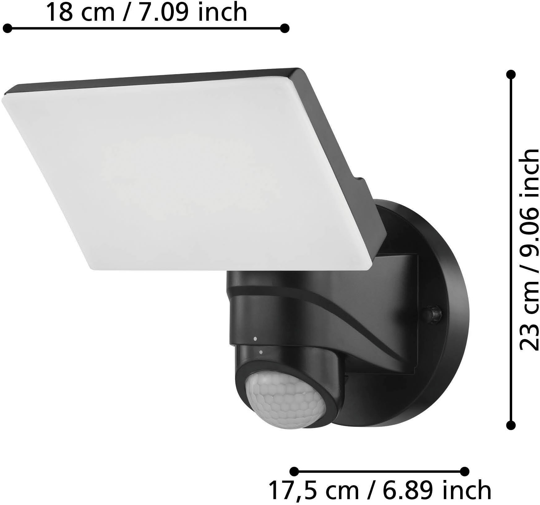 EGLO Wandleuchte »Pagino Außen-Wandlampe, Außenleuchte, Kunststoff,  IP44, Außenstrahler« LED-Modul 1 Stk. Kaltweiß Wand-/Deckenleuchte - L18 x H26 x AL16 cm - schwarz - 11,5W inkl.