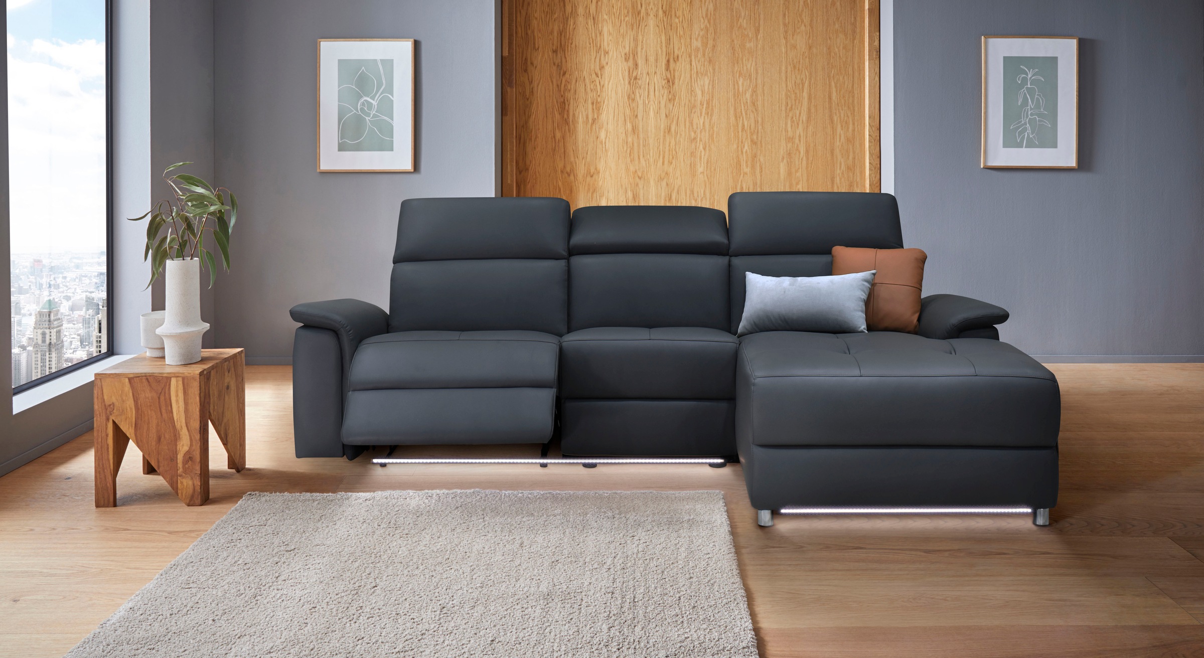 Home affaire Ecksofa »Pareli, L-Form, 259cm,m. Recamiere, Echtleder, Kunstl günstig online kaufen
