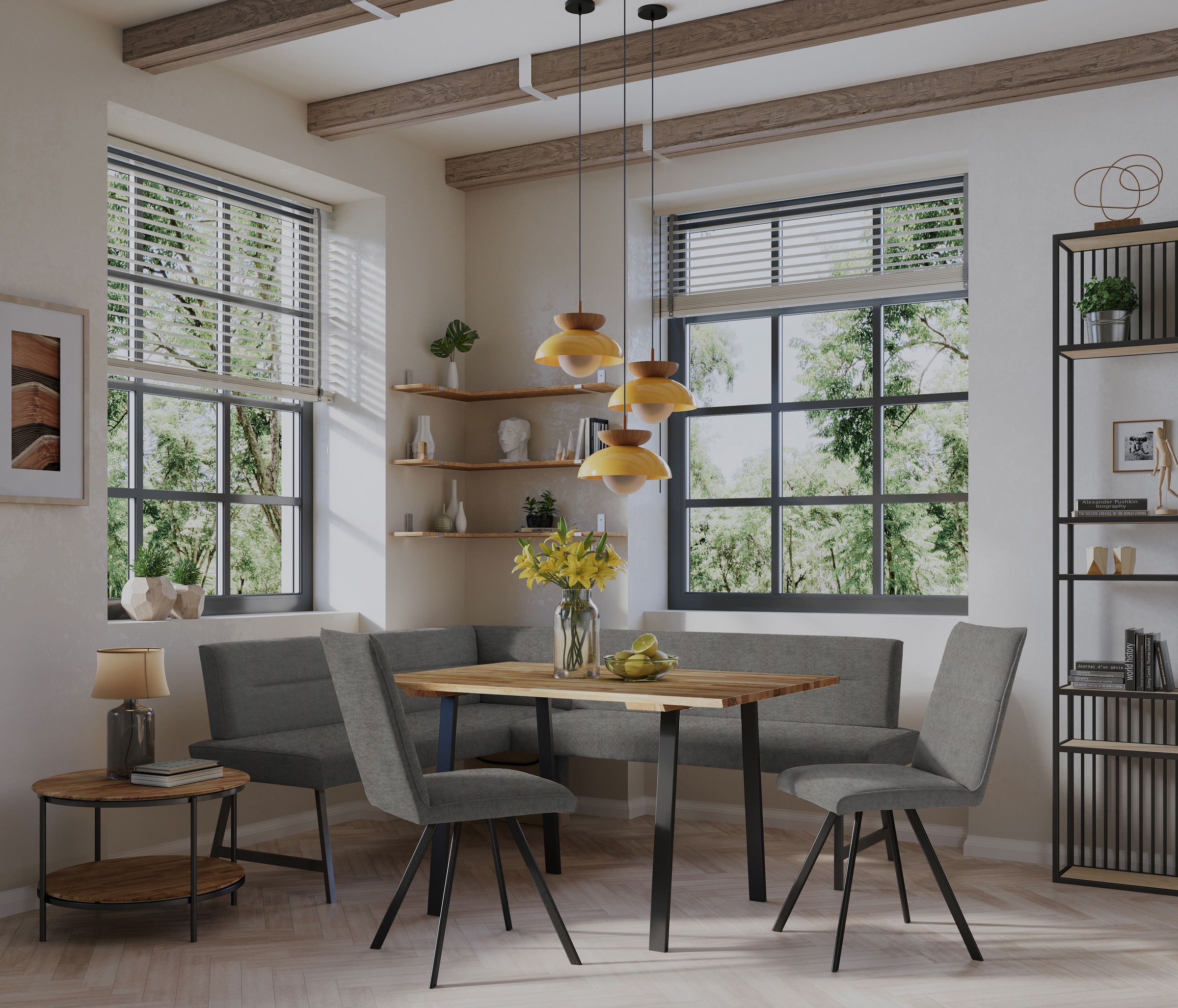 Home affaire Eckbankgruppe »Sava«, (Set, 4 tlg.), Eckbank mit Wellenfederung im Sitz, Tisch Massiv Eiche