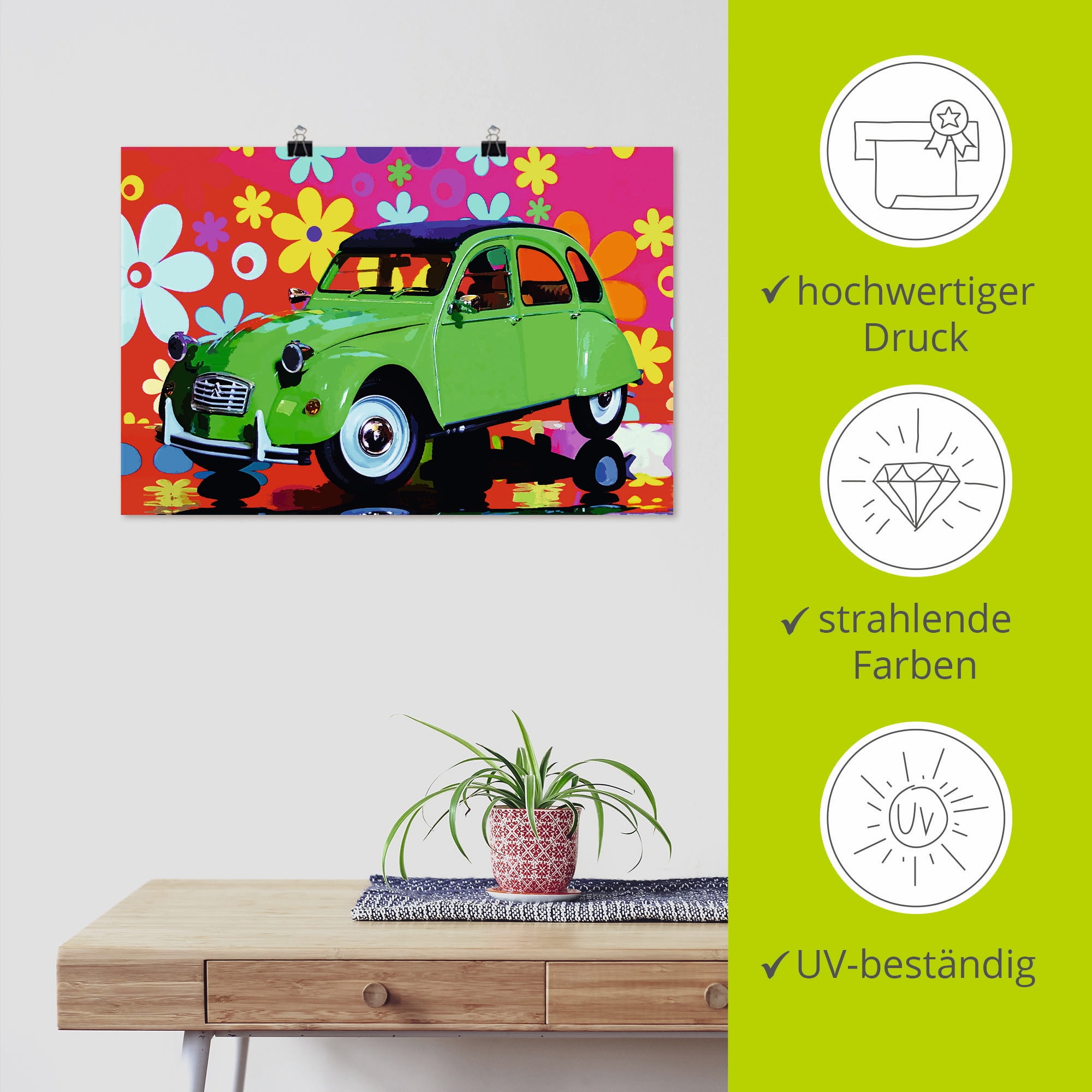 Artland Wandbild »CitroÃ«n 2CV grün«, Auto, (1 St.), als Alubild, Outdoorbild, Leinwandbild, Poster in verschied. Größen