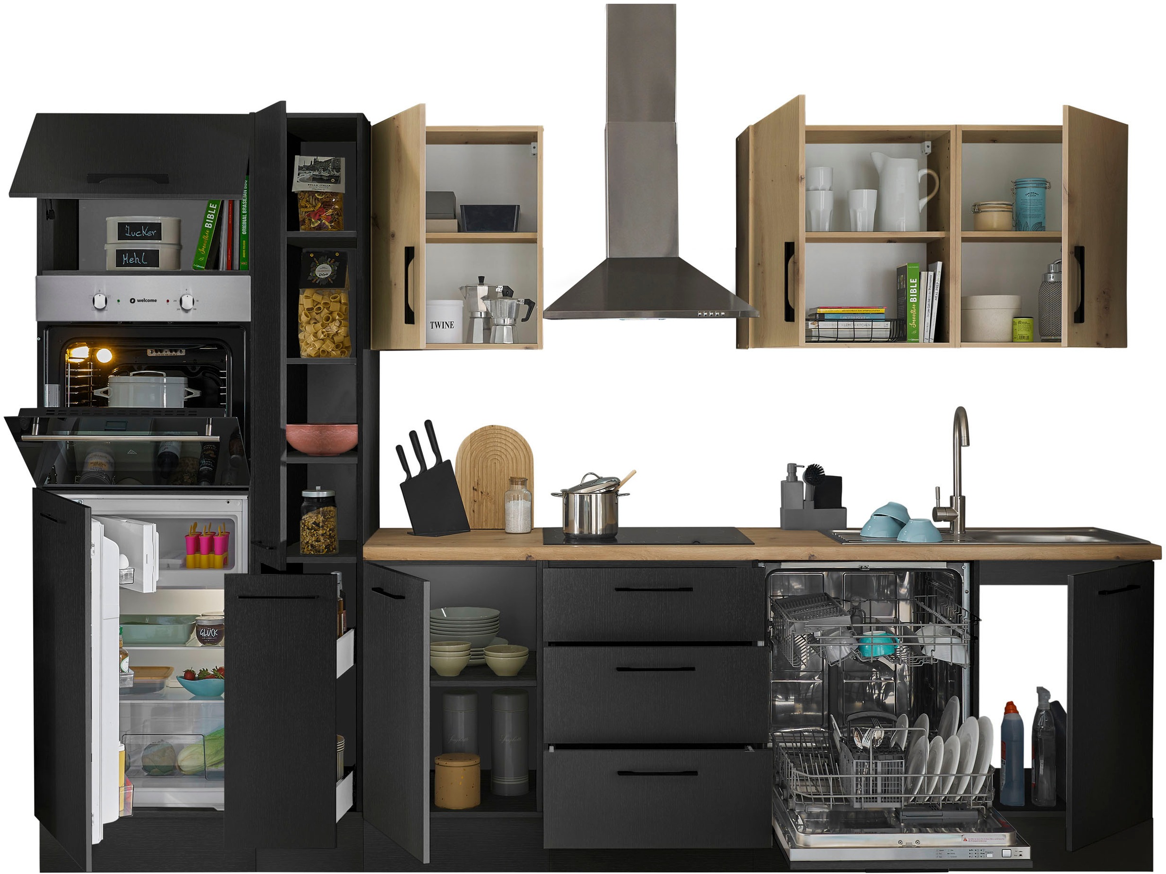 BASIC by Balculina Küchenzeile »Turin« Breite 310 cm, wahlweise mit E-Geräten