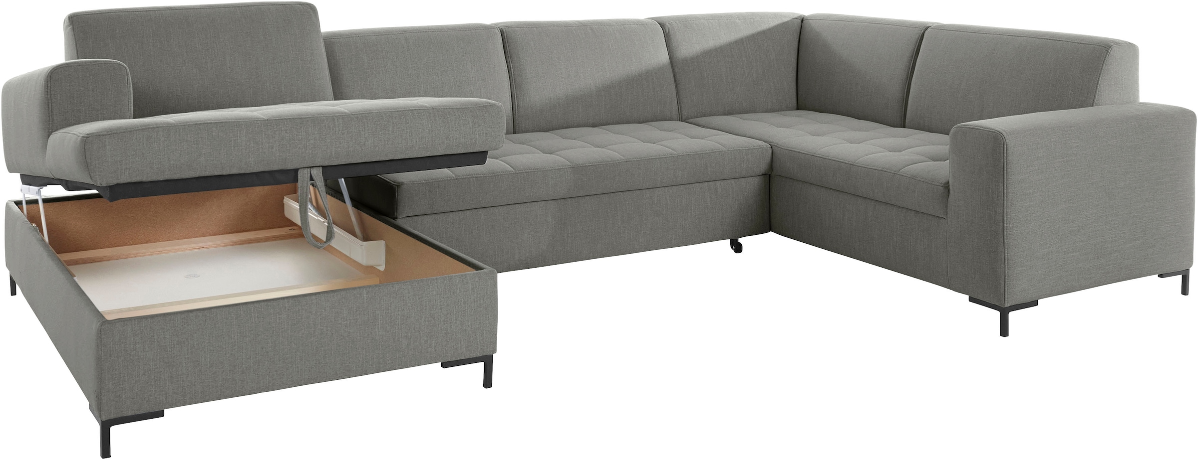 OTTO products Wohnlandschaft »Grazzo, aktuelle Steppung im Sitz, viel Platz, zeitlos, U-Form«, hochwertige Stoffe aus recyceltem Material, Steppung im Sitzbereich