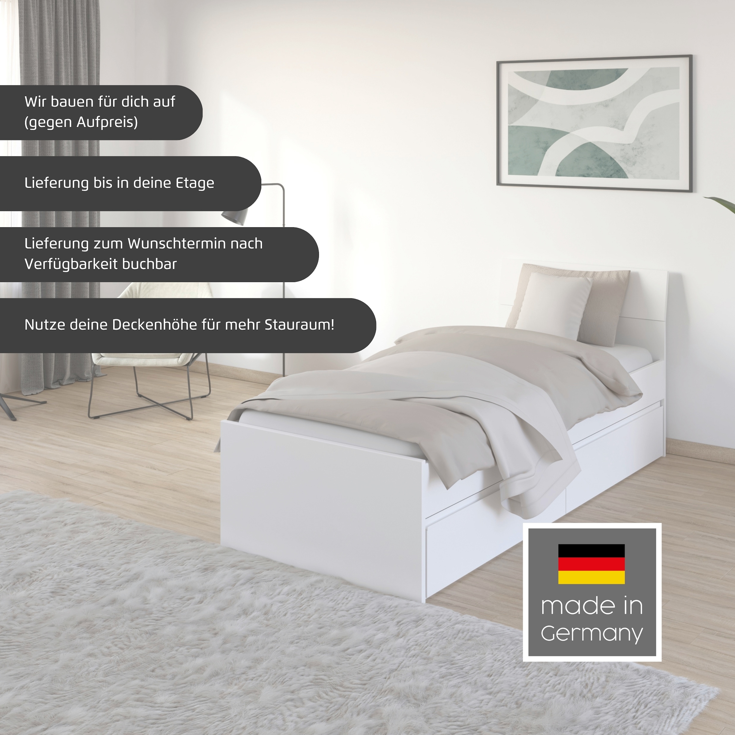 rauch Stauraumbett »Doppelbett Einzelbett Bett für kleine Räume Stauraum JOEL« Liegefläche 90x200 oder 140x200 cm,  praktische Bettschubkästen für zusätzlichen Stauraum MADE IN GERMANY