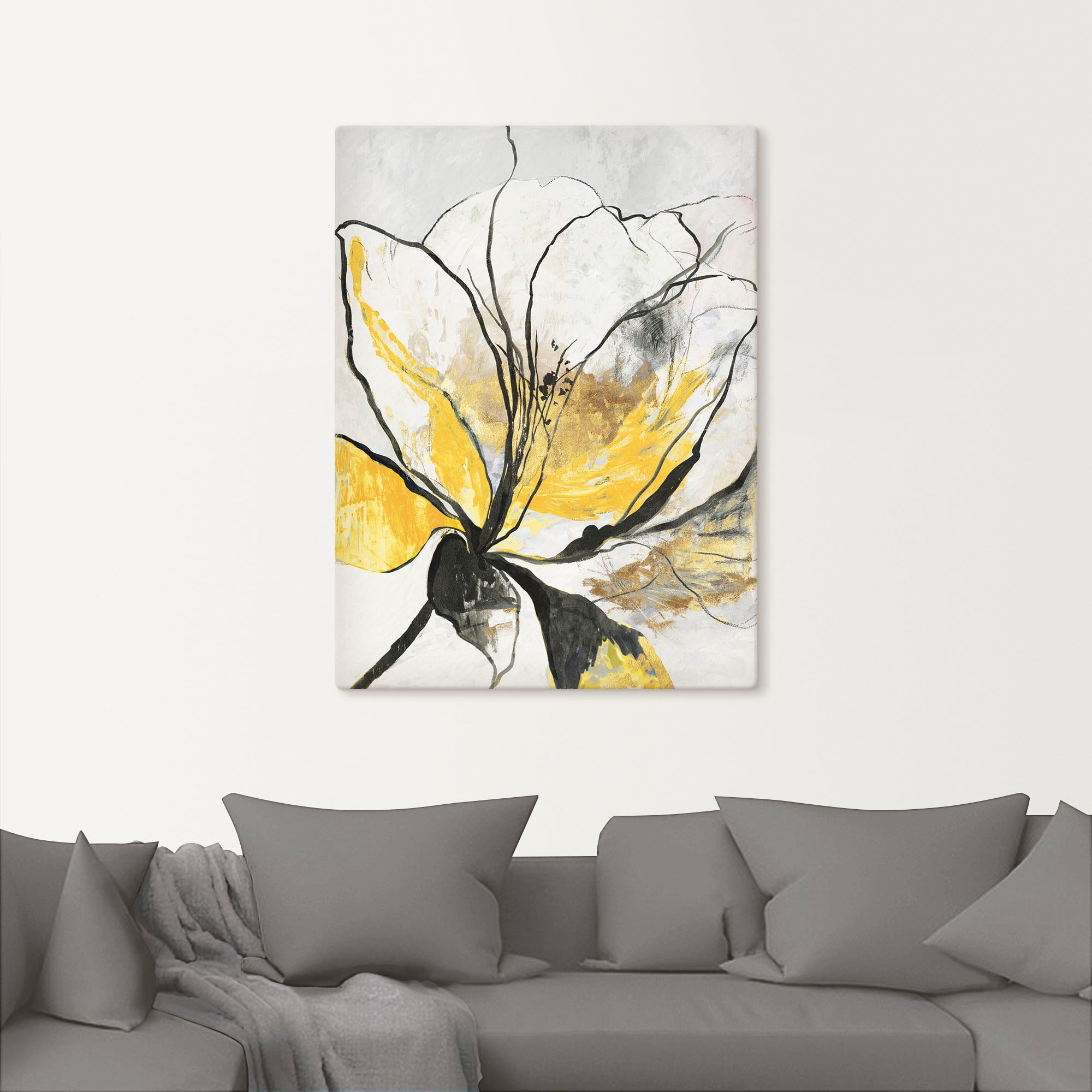 Artland Wandbild »Umrissenes Blumenmuster I gelbe Version«, Blumenbilder, (1 St.), als Alubild, Outdoorbild, Leinwandbild, Poster, Wandaufkleber