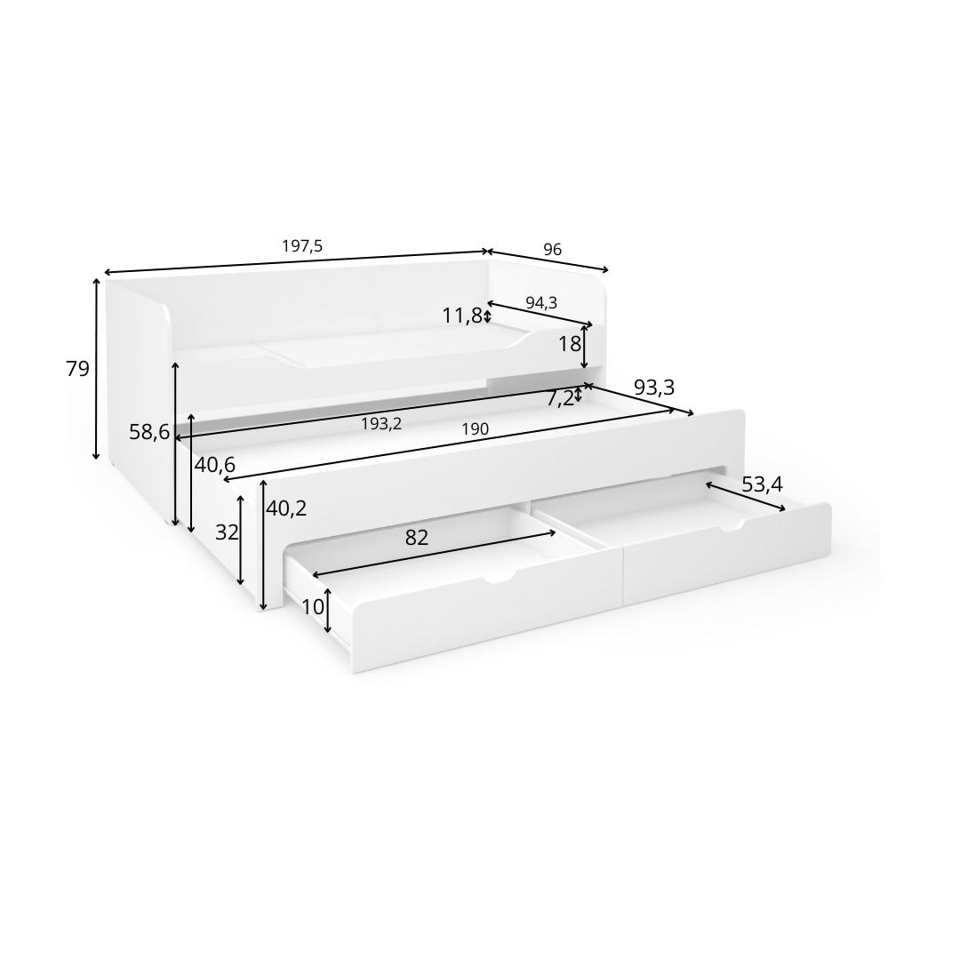 INOSIGN Jugendbett »Bett Tulsa mit zusätzlicher ausziehbarer Schlaffläche und Schubladen«, Jugendbett BxTxH 197,5x96x79 cm