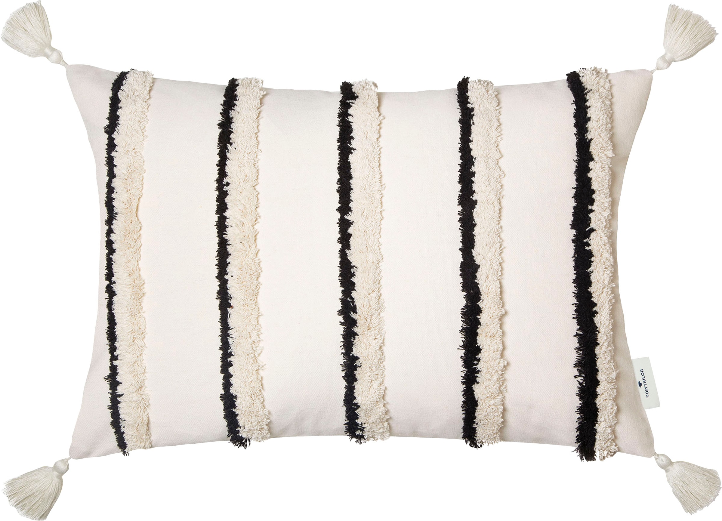 TOM TAILOR HOME Dekokissen »Fluffy Stripe«, Rautenmotiv und Quasten, Kissen günstig online kaufen