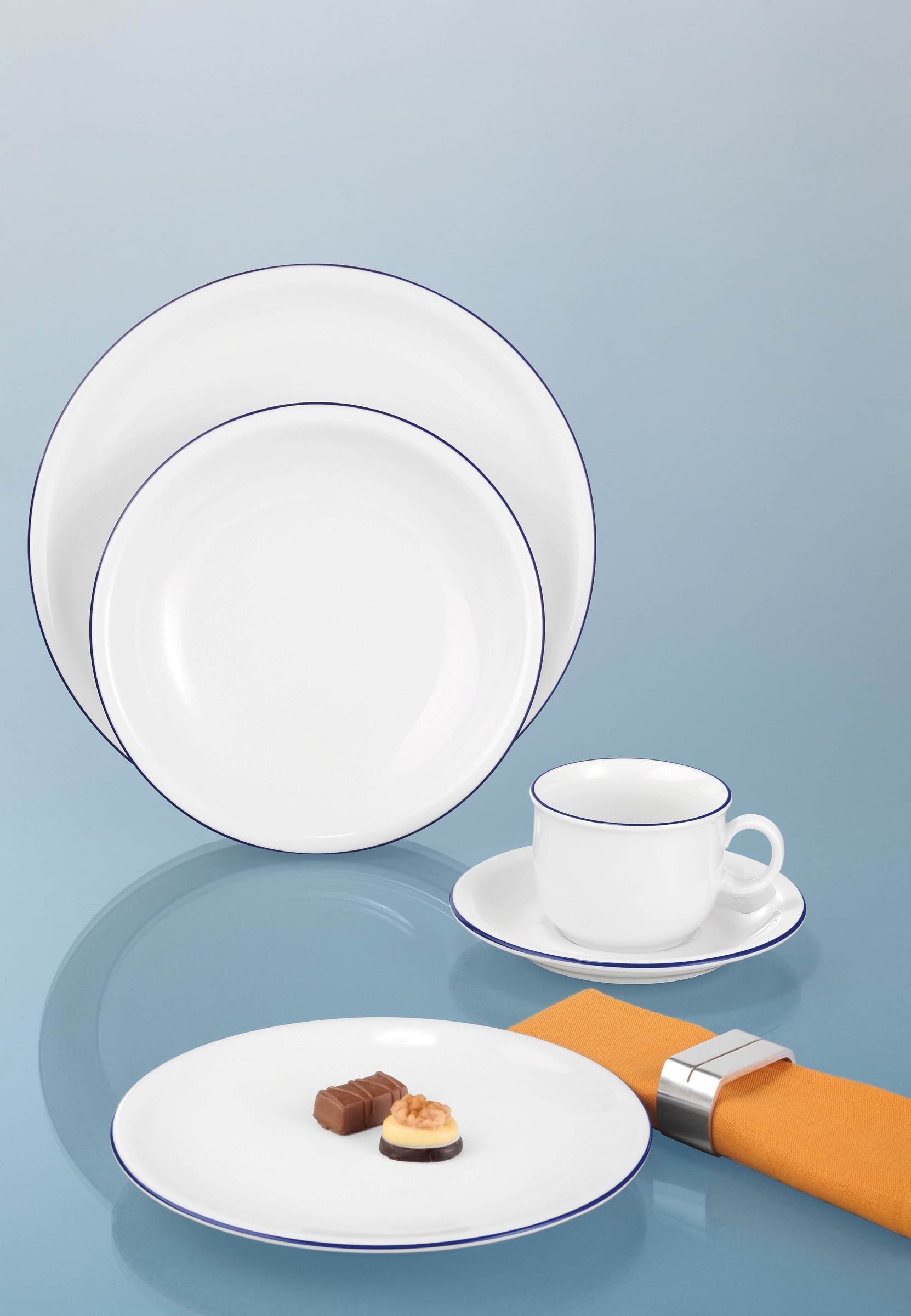 Seltmann Weiden Tafelservice »Teller Set, Geschirr-Set Compact Blaurand«, (Set, 12 tlg.), Geschirr-Set, Teller, weiß, Made in Germany, 12 Teile, für 6 Personen