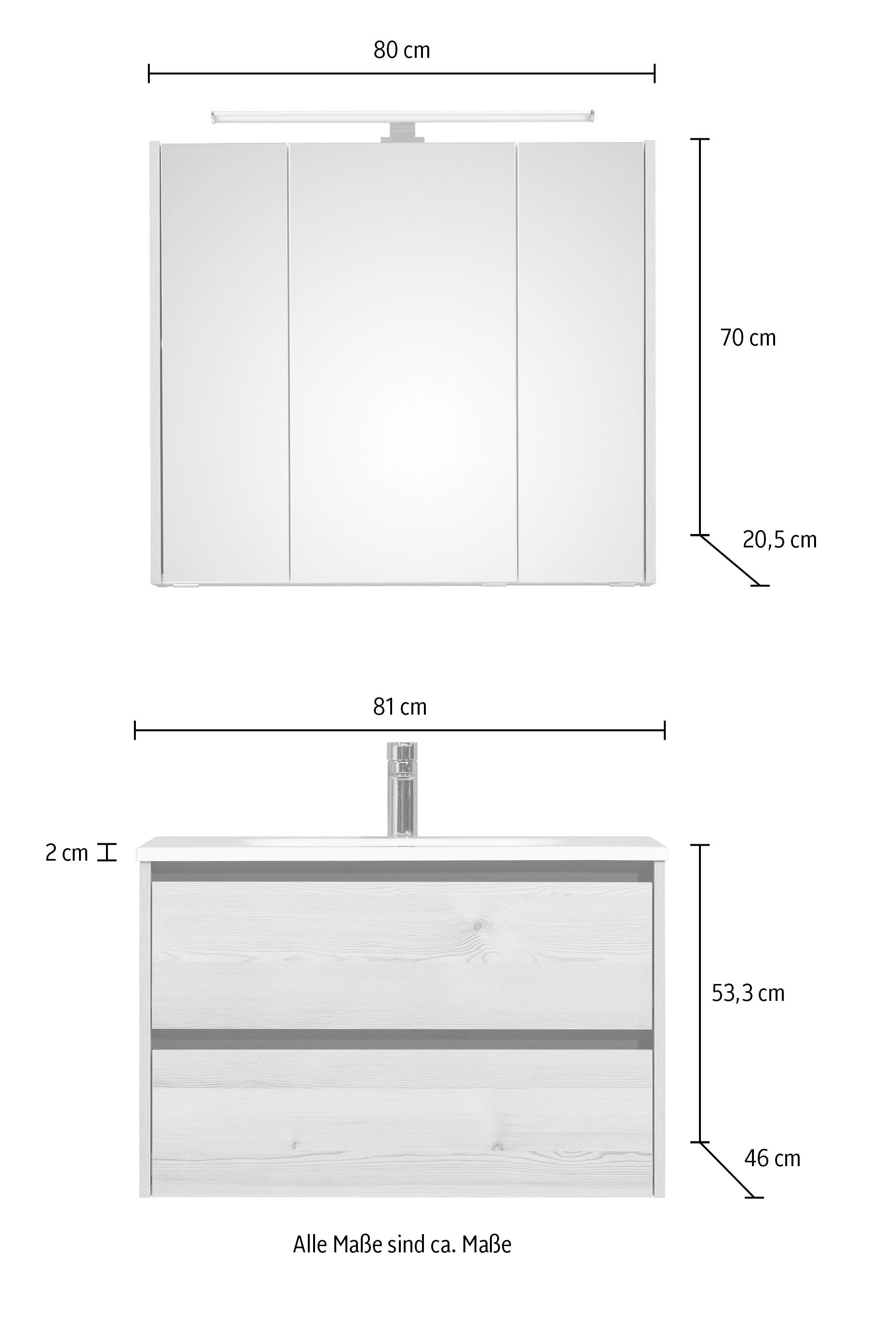 Saphir Badmöbel-Set »Mineralmarmor-Waschisch, Waschtischunterschrank und Spiegelschrank« 3 Stk. tlg.