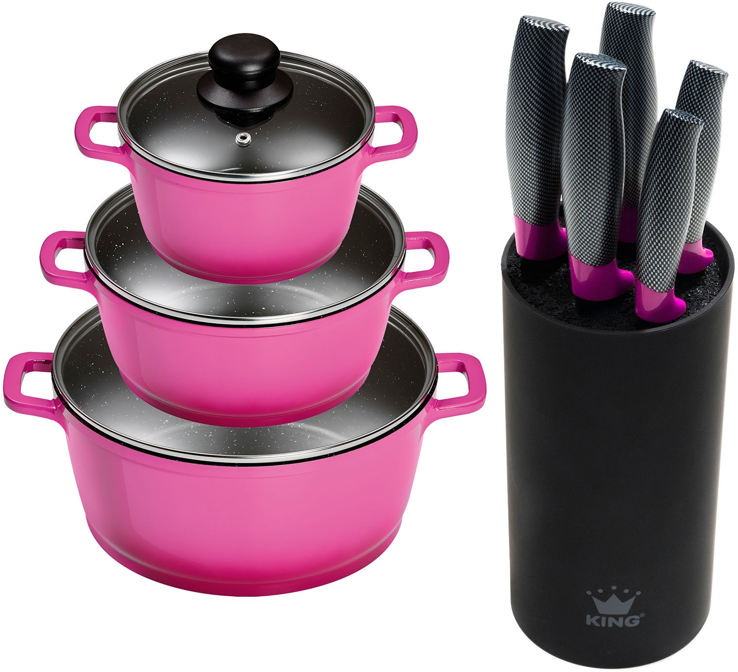 KING Topf-Set »Berry« Set, je 1 Kochtopf mit Deckel 16/20/24 cm, Messerbloc günstig online kaufen