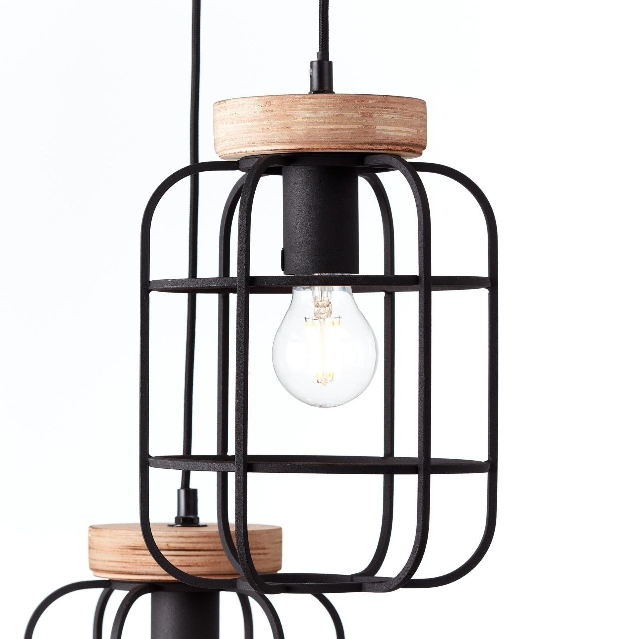 Brilliant Pendelleuchte »Gwen«, 3 flammig, Leuchtmittel E27 | ohne Leuchtmittel, 165 cm Höhe, Ø 42 cm, 3 x E27, Metall/Holz, antik holz/schwarz korund