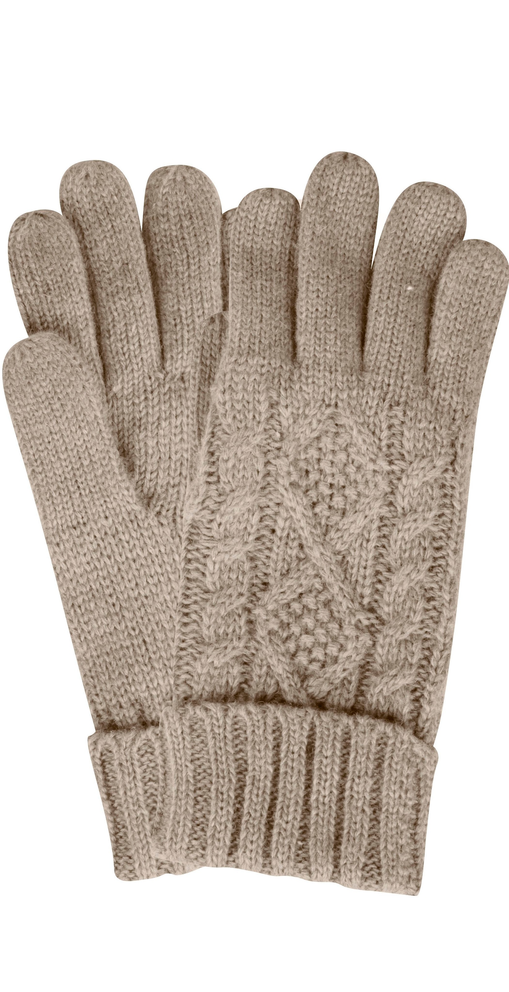 CAPELLI NEW YORK Strickhandschuhe 1 Paar, elegantes Zopfstrickmuster, Umschlag am Bündchen, Wollanteil camel