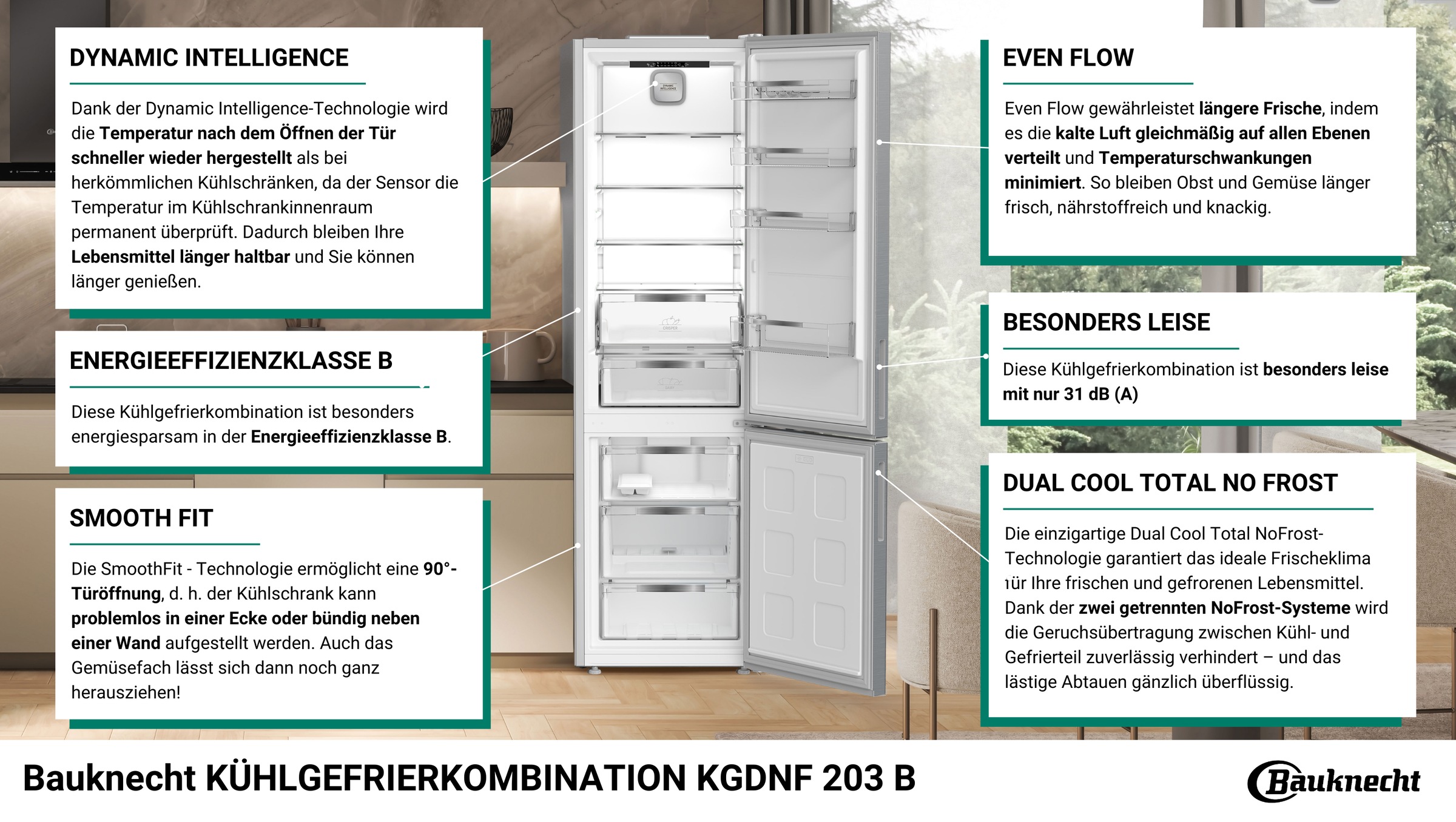 BAUKNECHT Kühl-/Gefrierkombination »KGDNF 203 B«