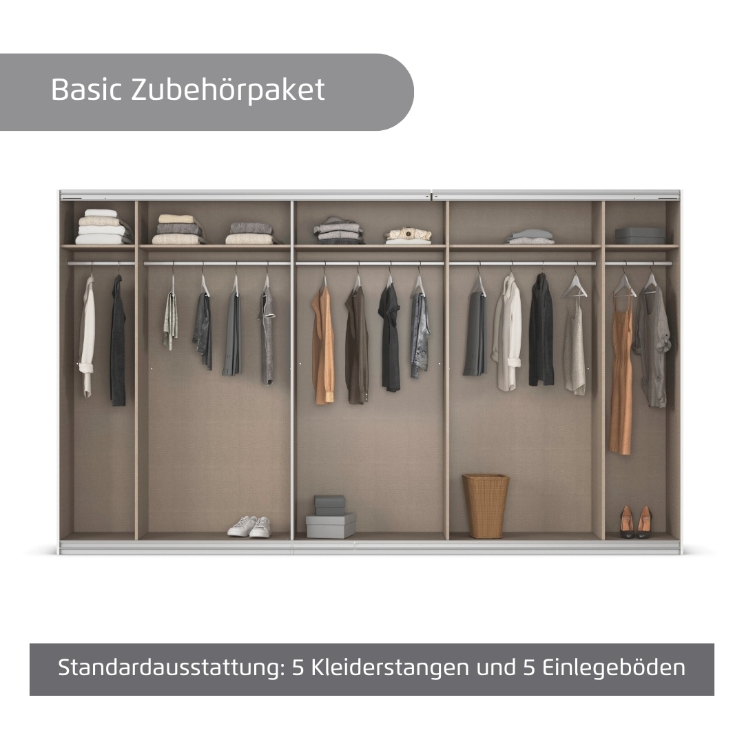 rauch Kleiderschrank »Schwebetürenschrank OTTO´s Choice Garderobe Schrank TOP ANGEBOT Avola«, (in 3 verschiedenen Ausstattungen BASIC/CLASSIC/PREMIUM), mit eleganten Zierleisten in Chrom, Schwarz oder Weiß MADE IN GERMANY