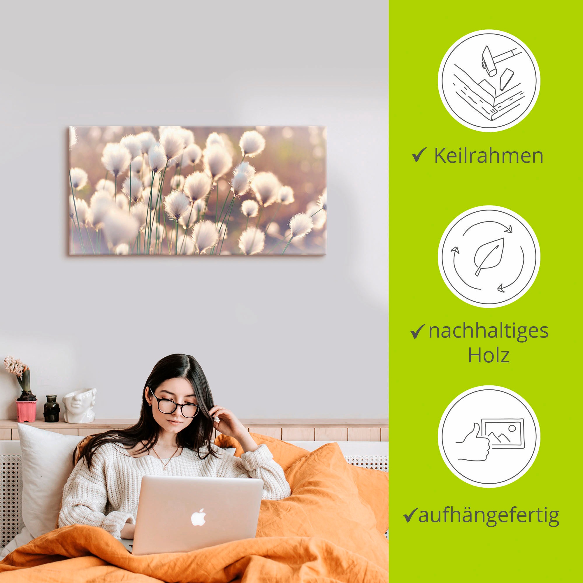 Artland Wandbild »Wollgraszauber im Moor«, Gräser, (1 St.), als Alubild, Outdoorbild, Leinwandbild, Poster, Wandaufkleber