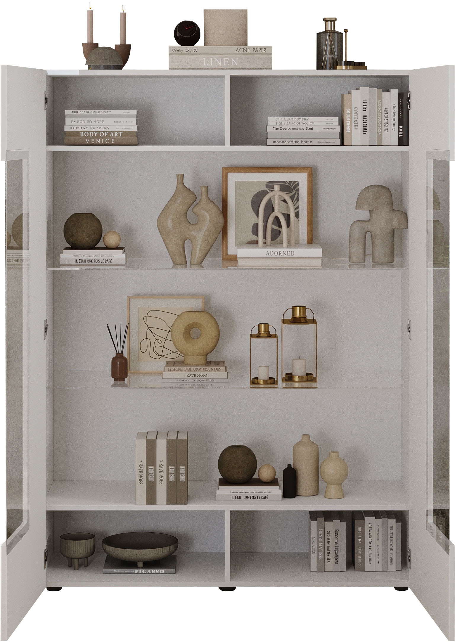 INOSIGN Vitrine »Country Höhe 166 cm, Hochschrank mit 2 Türen, Anrichte, Standvitrine«, geriffelte Front, modern u. elegant, viel Stauraum
