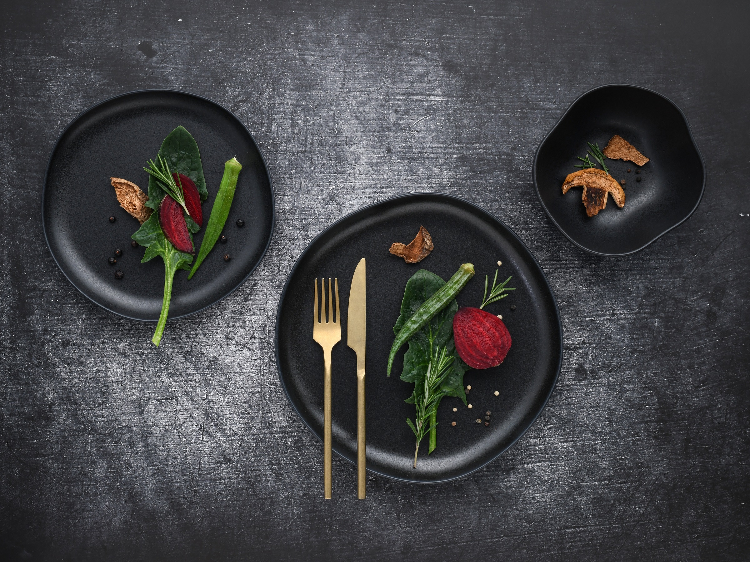 CreaTable Teller-Set »Natura Organic Black, Tellerset 12-tlg«, (Set, 12 tlg.), Seidenmatte Glasur