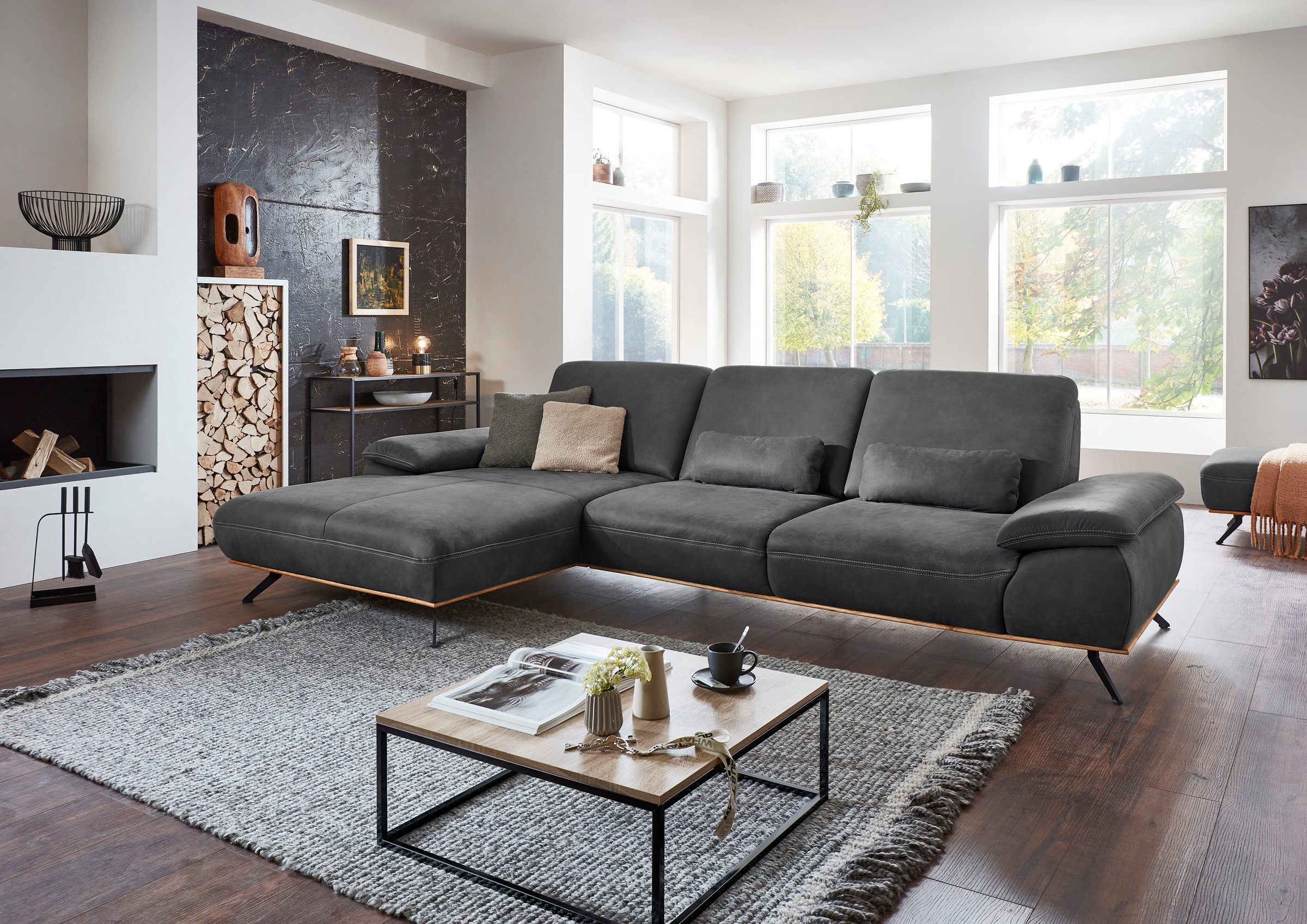 Die PlanBar Ecksofa »PN-EM18063 L-Form«, wahlweise mit echt bezogenem Rücke günstig online kaufen