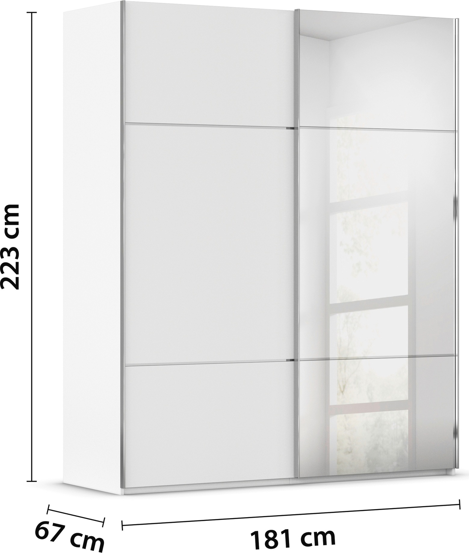 rauch Schwebetürenschrank »Kleiderschrank Schrank Garderobe Schlafzimmerschrank SCALE-TRIO«, edle dreigeteilte Front mit 2 Zierleisten Spiegel/Glas MADE IN GERMANY