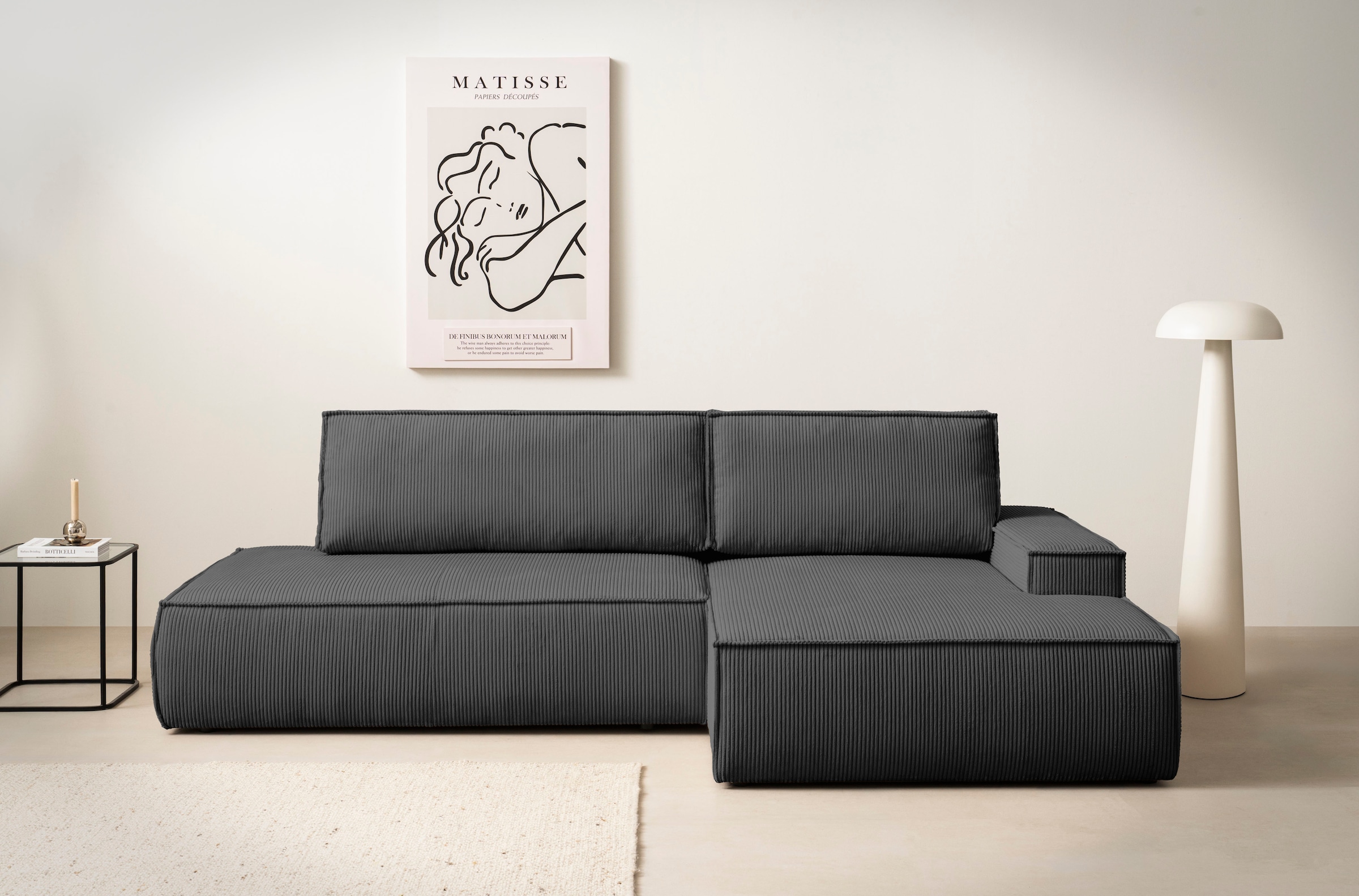 Home affaire Ecksofa »SHERWOOD, Schlafsofa in L-Form offen (275cm), Cord, Leinenoptik«, Schlaffunktion und Bettkasten, Kedernaht, hoher Sitz- & Liegekomfort