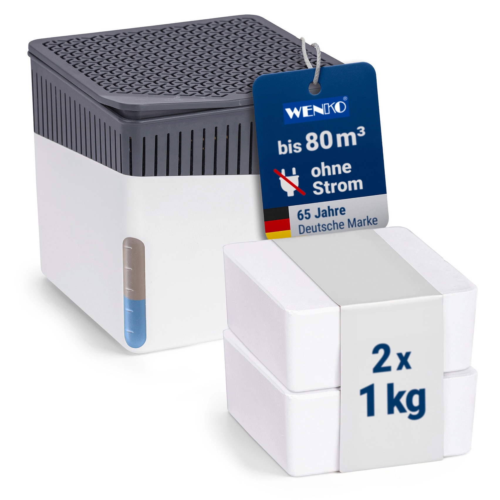 WENKO Luftentfeuchter »Modell Cube« für 80 m³ Räume Tank 1,6 l mit 2 x 1000 g Entfeuchter-Blöcken, für Räume bis 80 m³