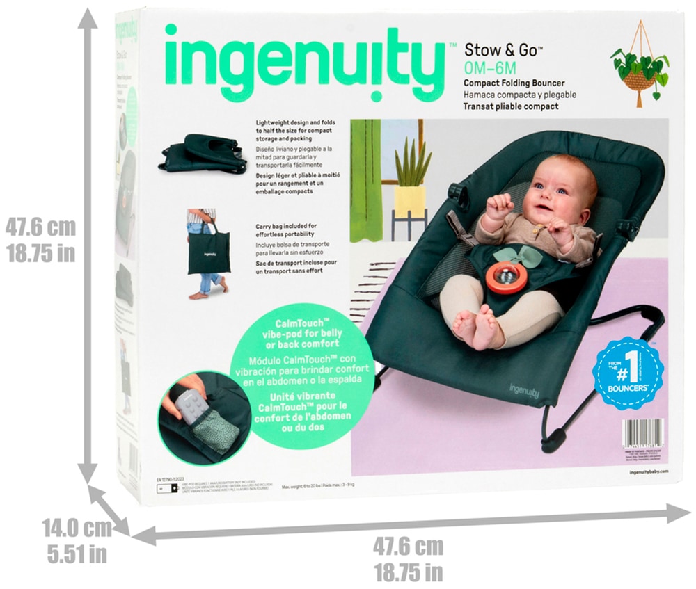 ingenuity Babywippe »Stow & Go™ Compact Folding Bouncer« bis 9 kg mit Vibration