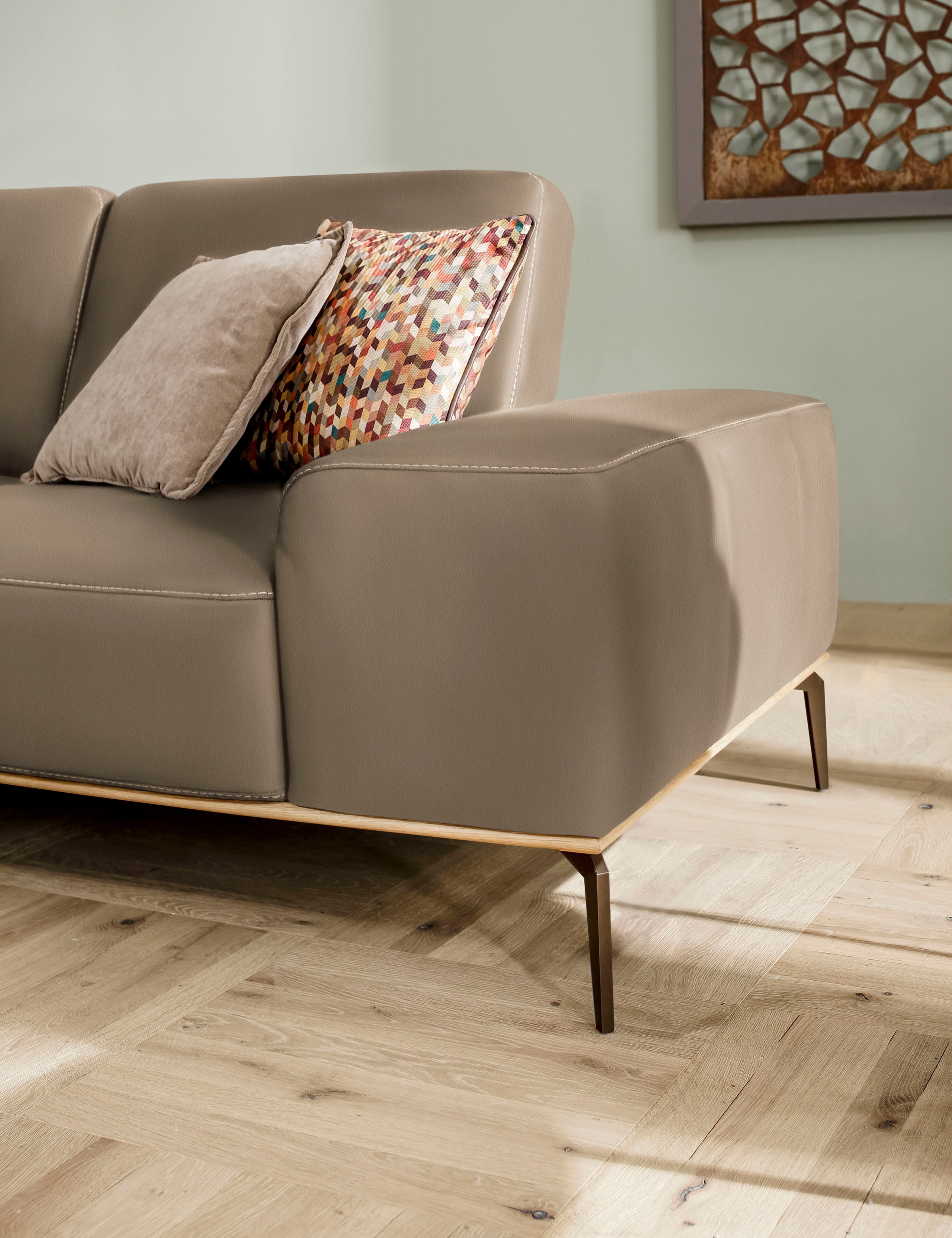 W.SCHILLIG Ecksofa »run, Designsofa mit tollem Sitzkomfort, bequem, L-Form«, mit Holzsockel, Füße in Bronze pulverbeschichtet, Breite 279 cm
