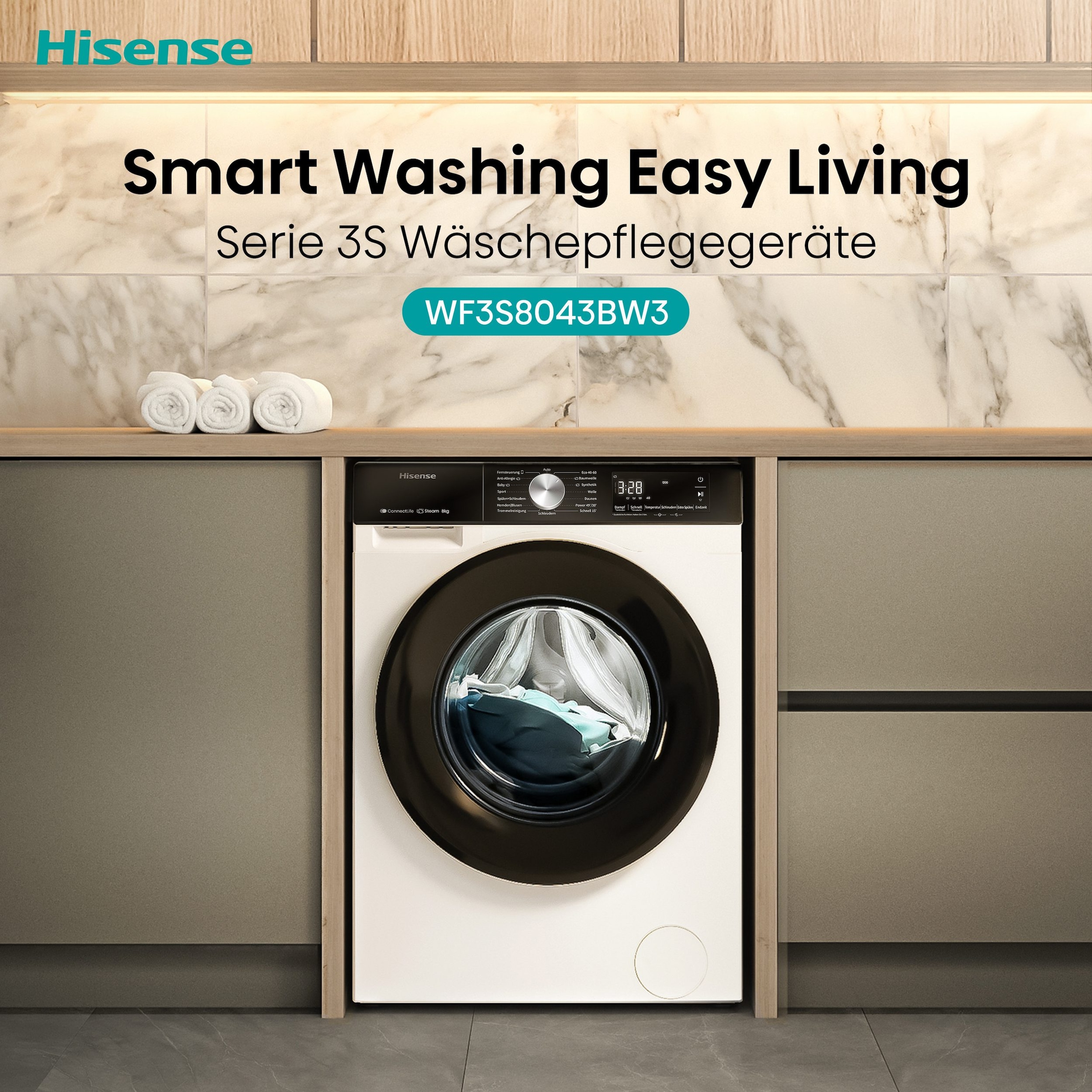 Hisense Waschmaschine »WF3S8043BW3« 8 kg 1400 U/min Wifi-ConnectLife